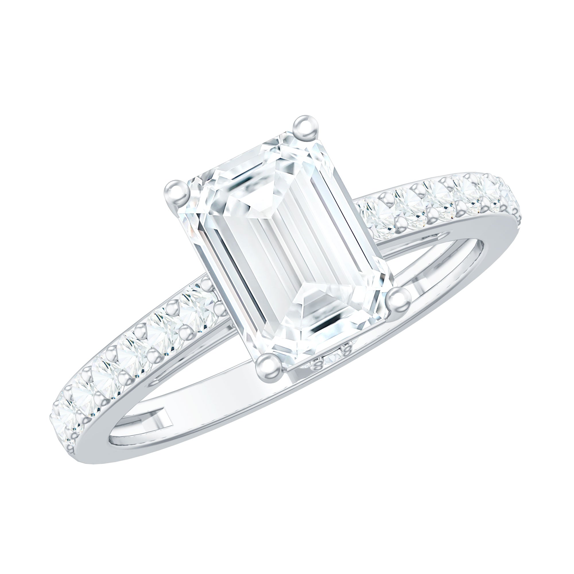Rosec Jewels-Diamond Emerald Cut Engagement Ring With Hidden Halo