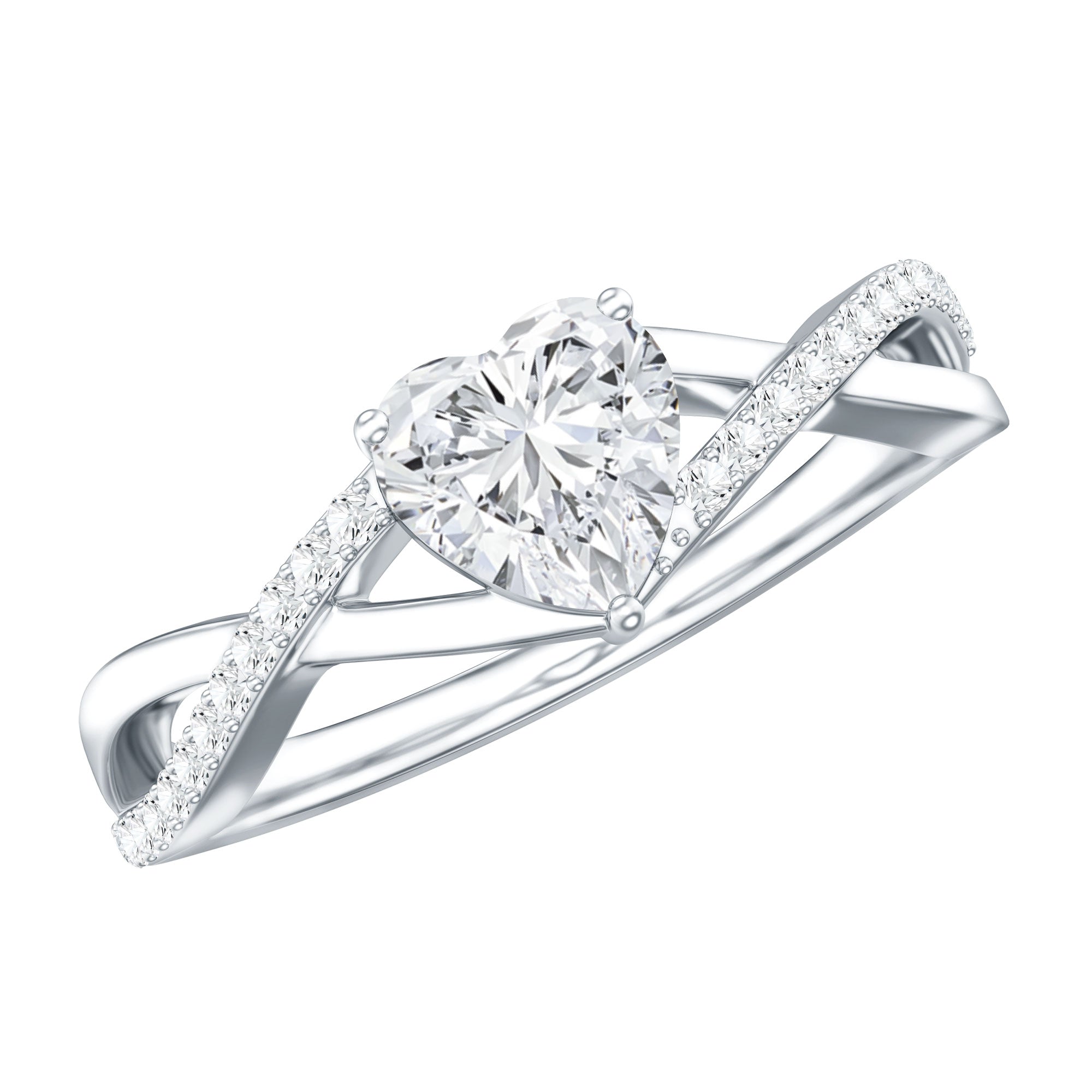 Lab Created Diamond Heart Crossover Engagement Ring Lab - ( EF-VS ) - Rosec Jewels