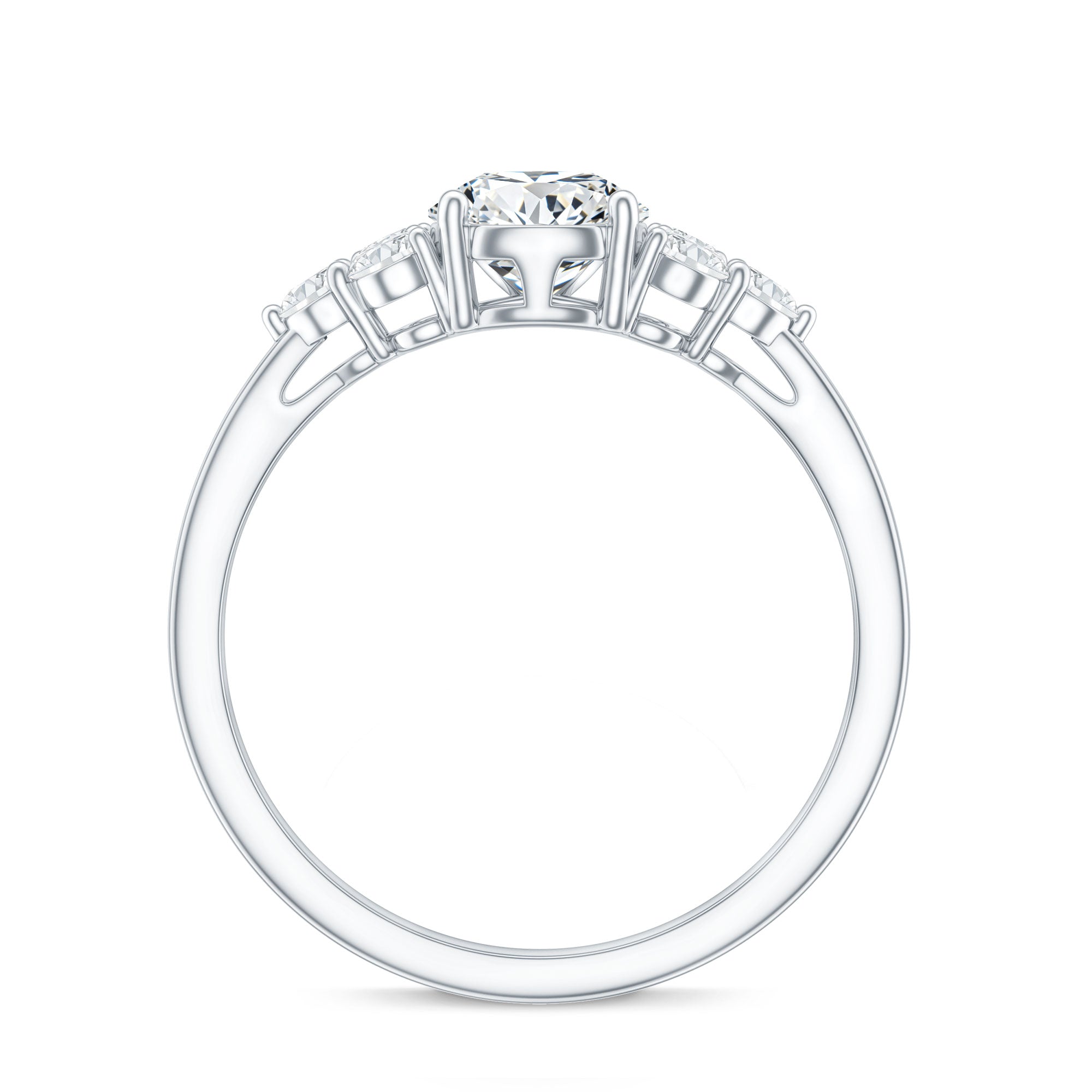 Lab Grown Diamond Teardrop Engagement Ring With Round Shape Trio Lab - ( EF-VS ) - Rosec Jewels