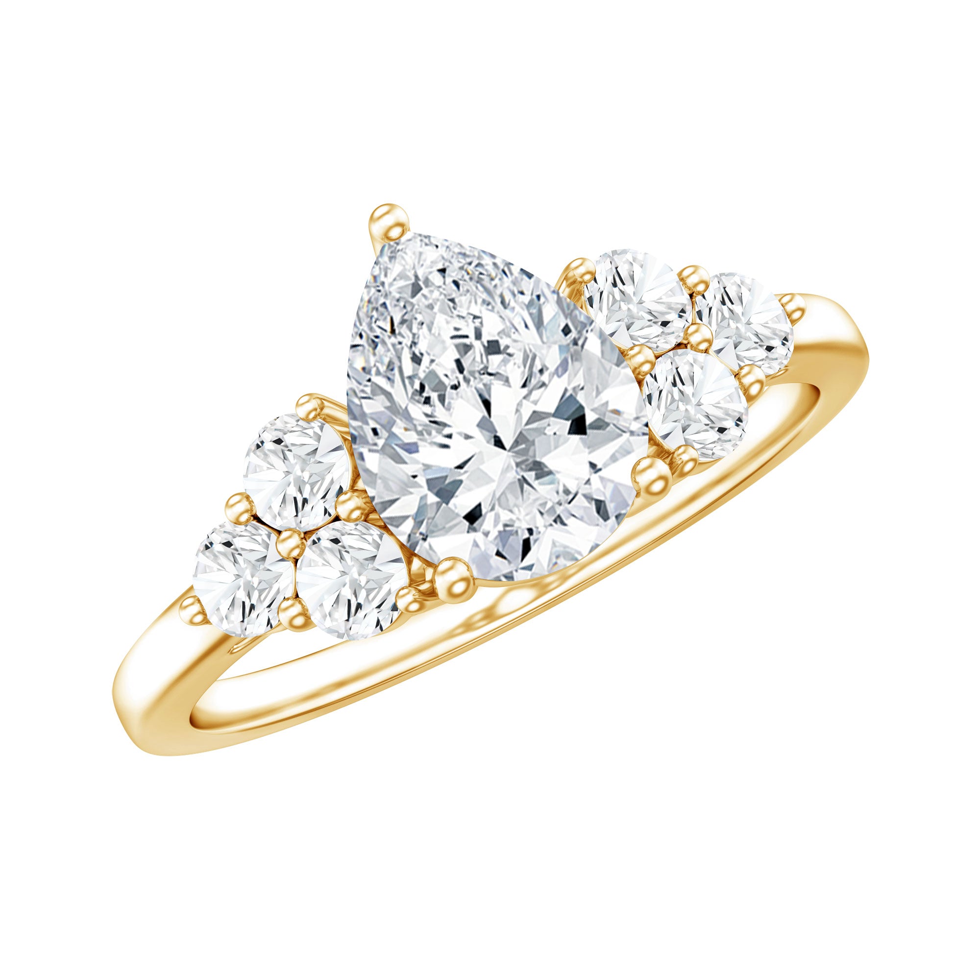 Lab Grown Diamond Teardrop Engagement Ring With Round Shape Trio Lab - ( EF-VS ) - Rosec Jewels