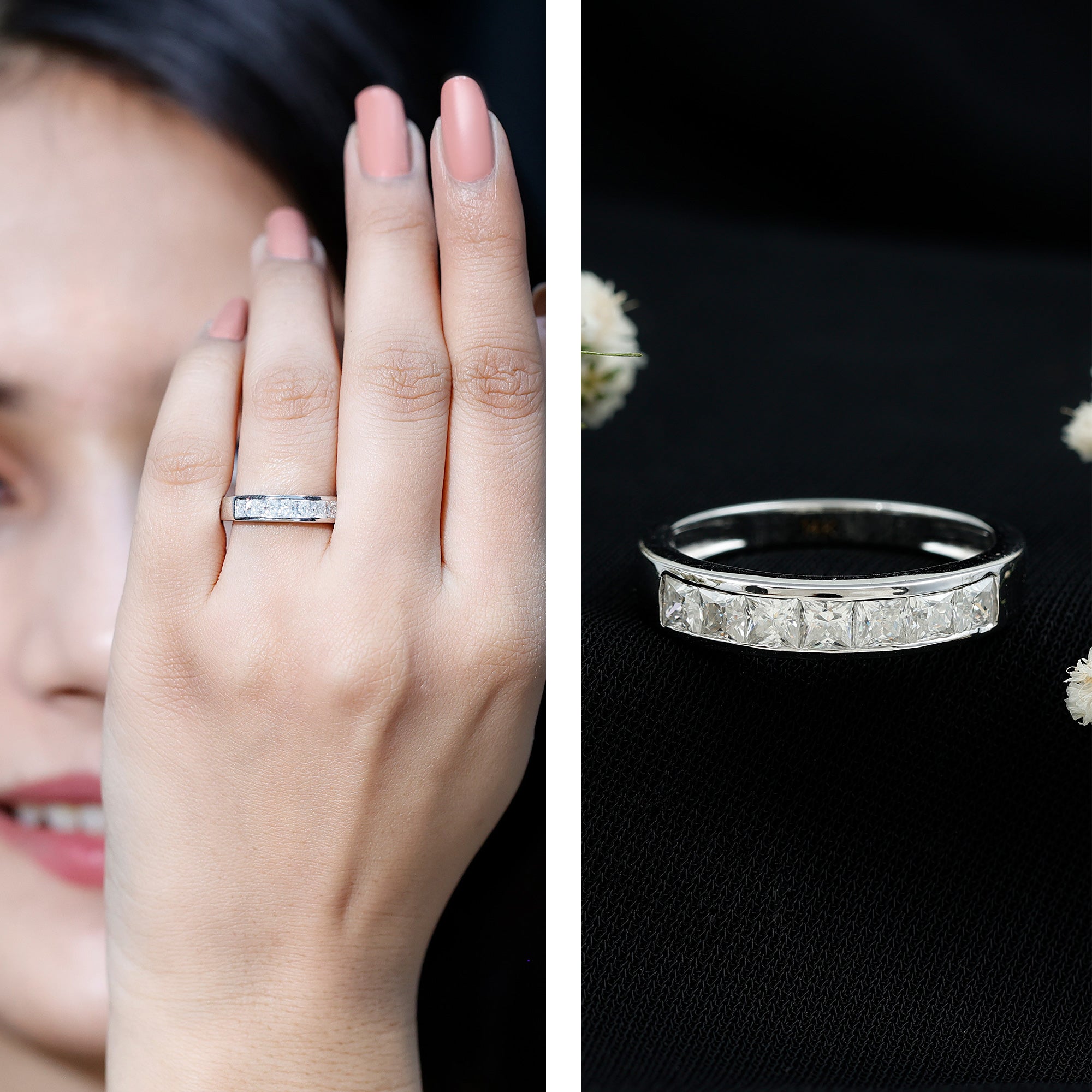 Rosec Jewels-Certified Brilliant Cut Diamond Princess Cut Wedding Band