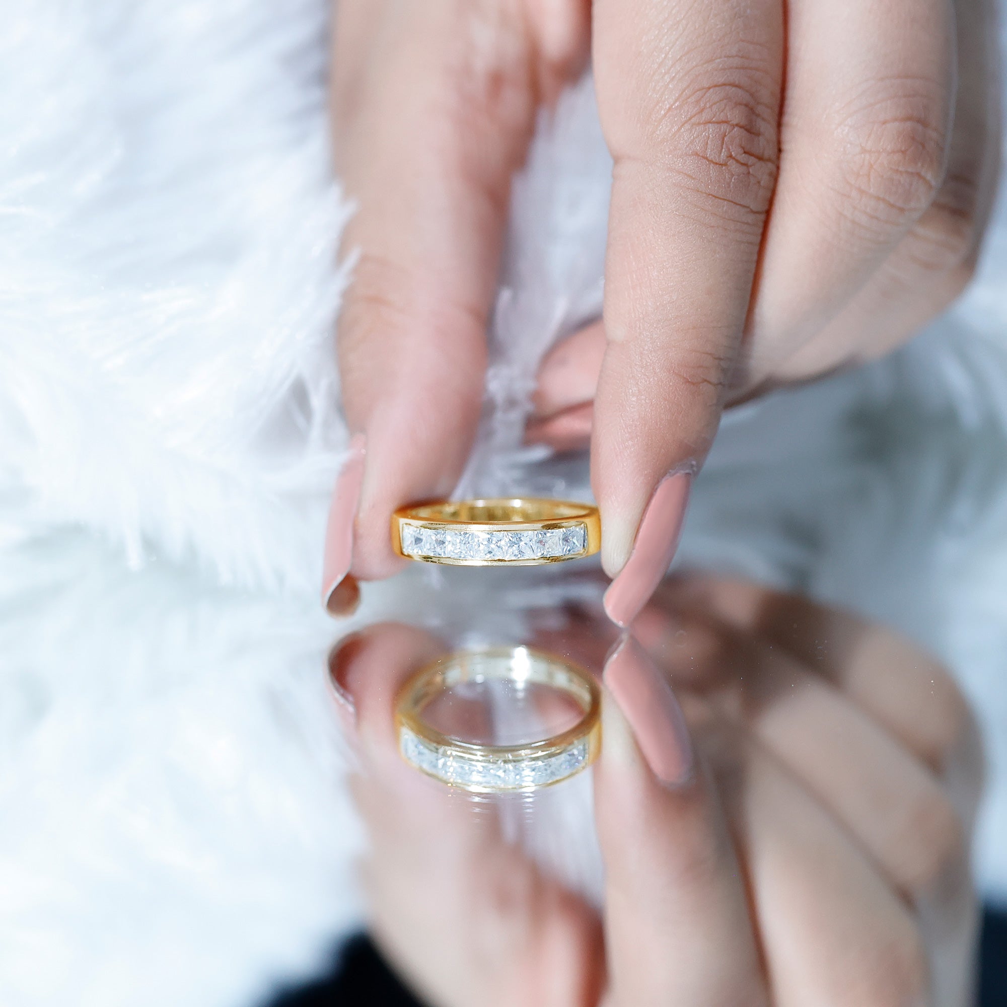 Rosec Jewels-Certified Brilliant Cut Diamond Princess Cut Wedding Band