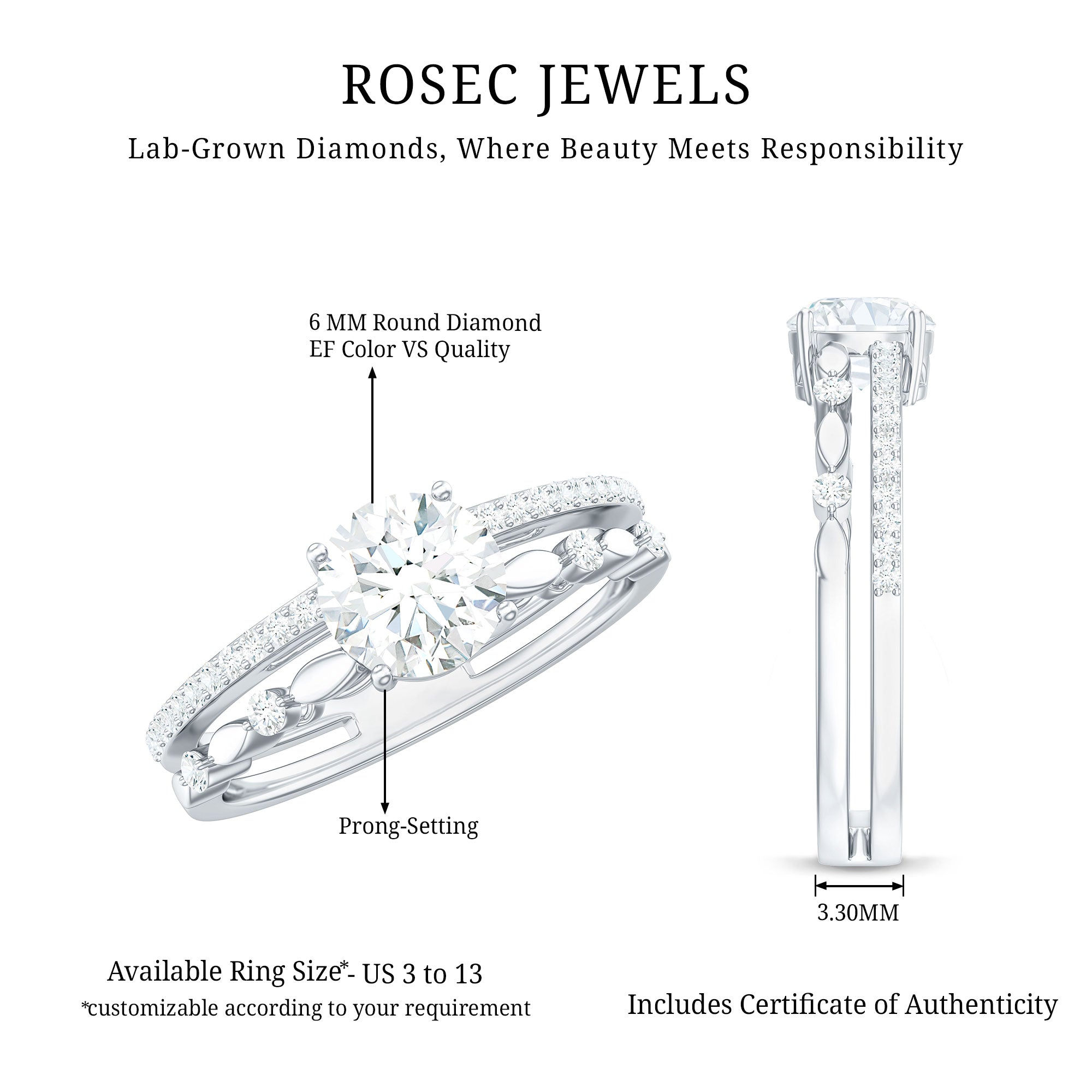 Rosec Jewels-Brilliant Cut Lab Grown Diamond Designer Engagement Ring