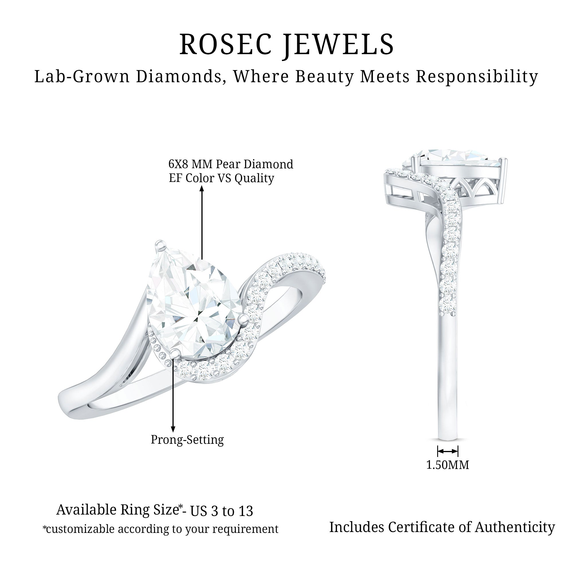 Rosec Jewels-Diamond Teardrop Designer Engagement Ring