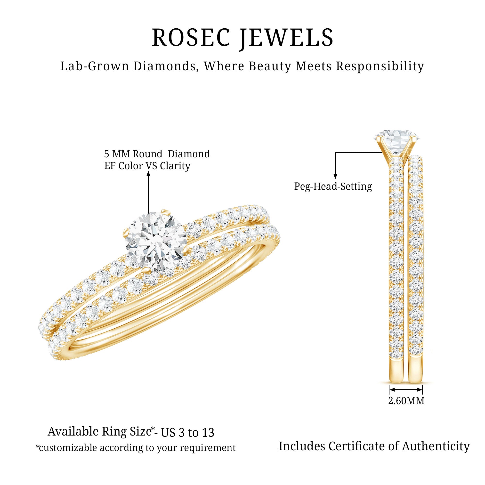 Rosec Jewels-Certified Lab Created Diamond Wedding Ring Set For Bride