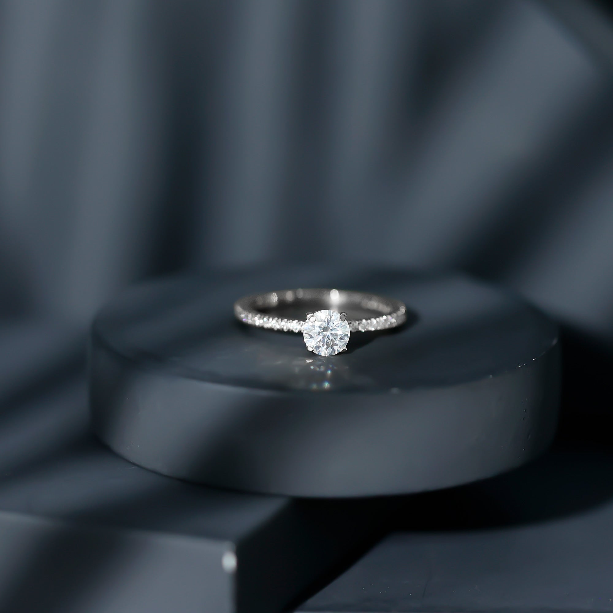 Rosec Jewels-Round Brilliant Cut Lab Grown Diamond Promise Ring with Side Stones