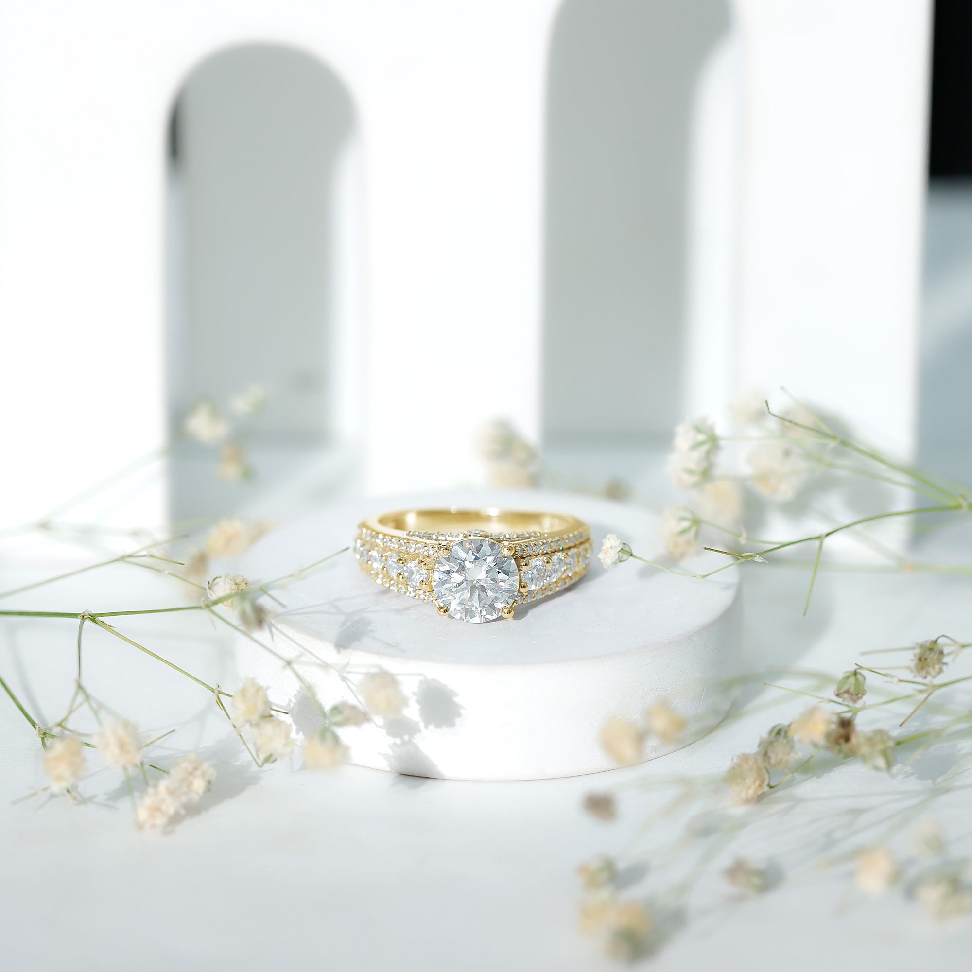 Lab Grown Diamond Statement Engagement Ring With Side Stones Lab - ( EF-VS ) - Rosec Jewels
