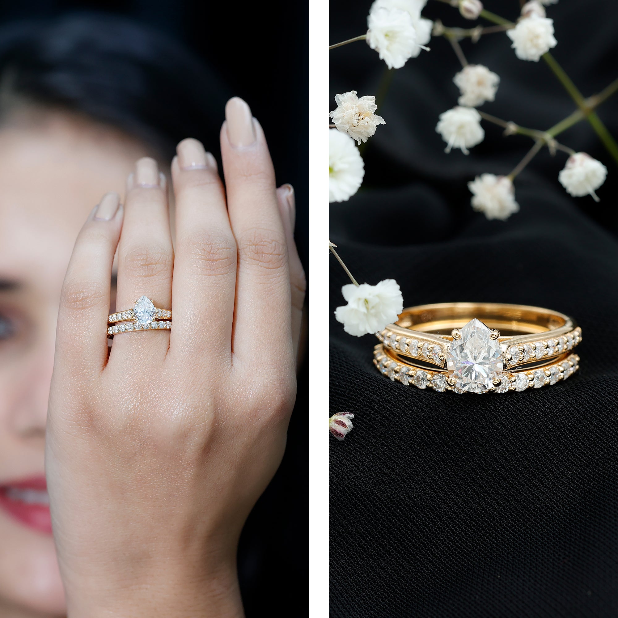 Rosec Jewels-Pear Cut 6X8 MM Lab Grown Diamond Marriage Ring Set for Women