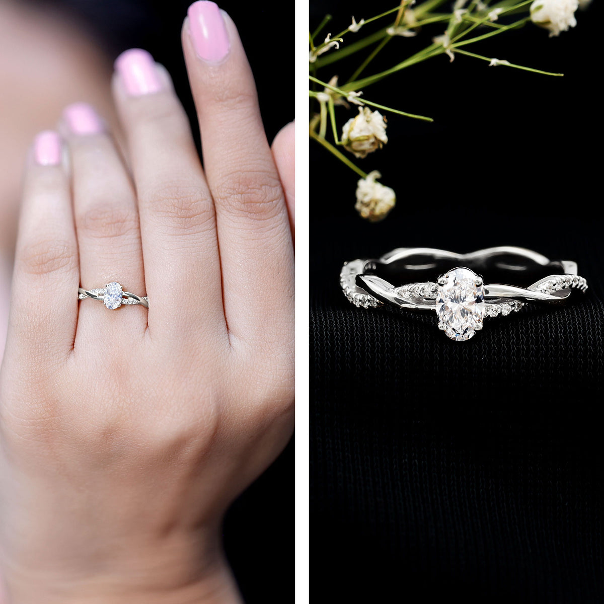Lab Grown Diamond Promise Ring With Twisted Shank Lab - ( EF-VS ) - Rosec Jewels