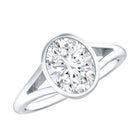 2 Carat Bezel Set Oval Lab Created Diamond Solitaire Ring with IGI Certificate Lab - ( E-VS1 ) - Rosec Jewels