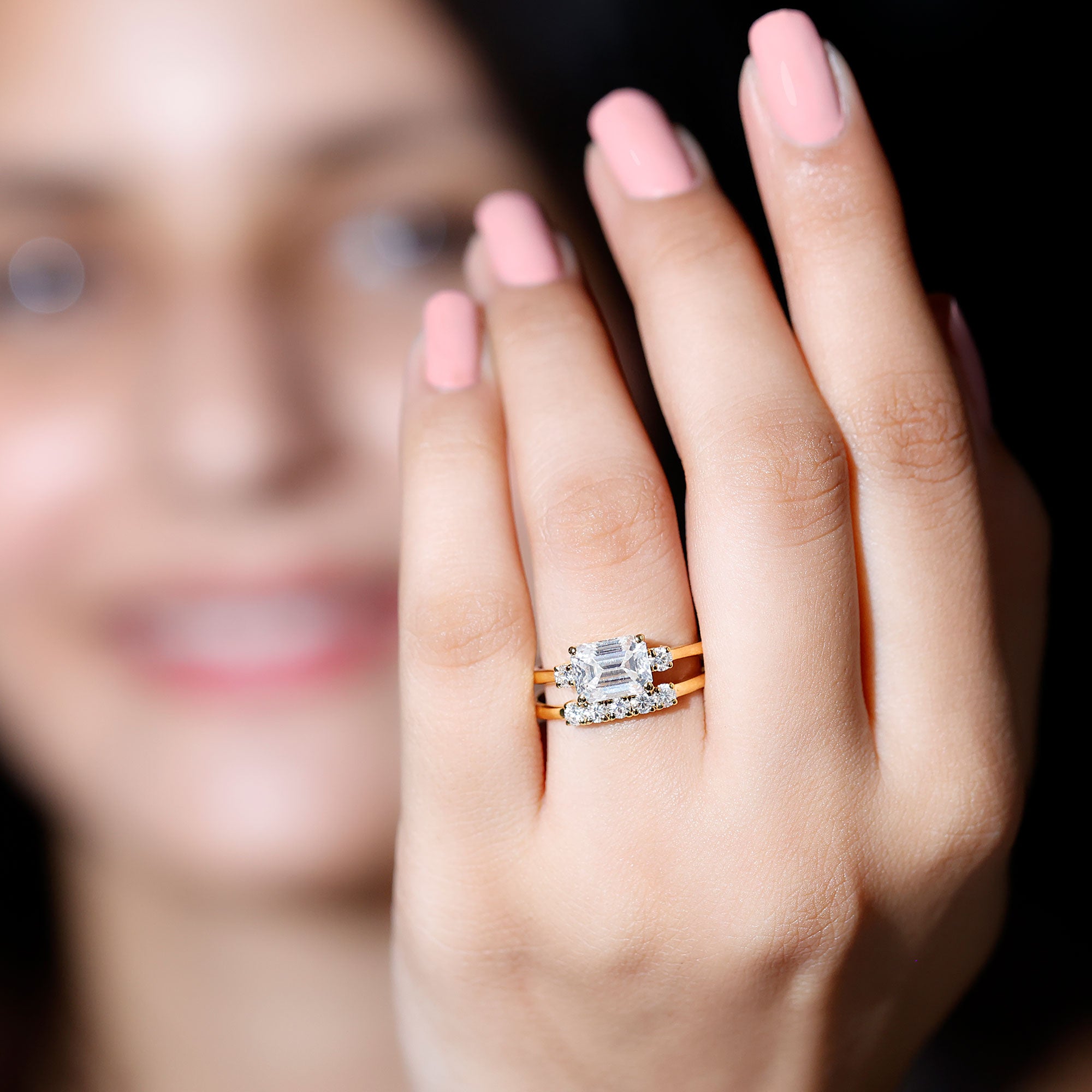 Rosec Jewels-Lab Diamond Emerald Cut Engagement Ring With Band