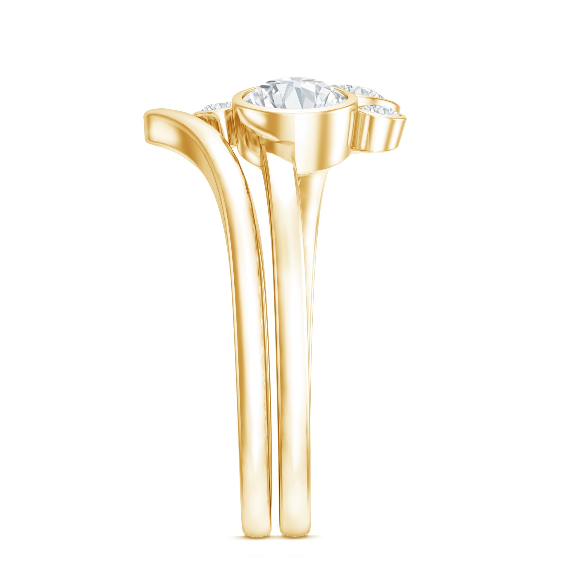Bezel Set Lab Created Diamond Cluster Wedding Ring Set Lab - ( EF-VS ) - Rosec Jewels