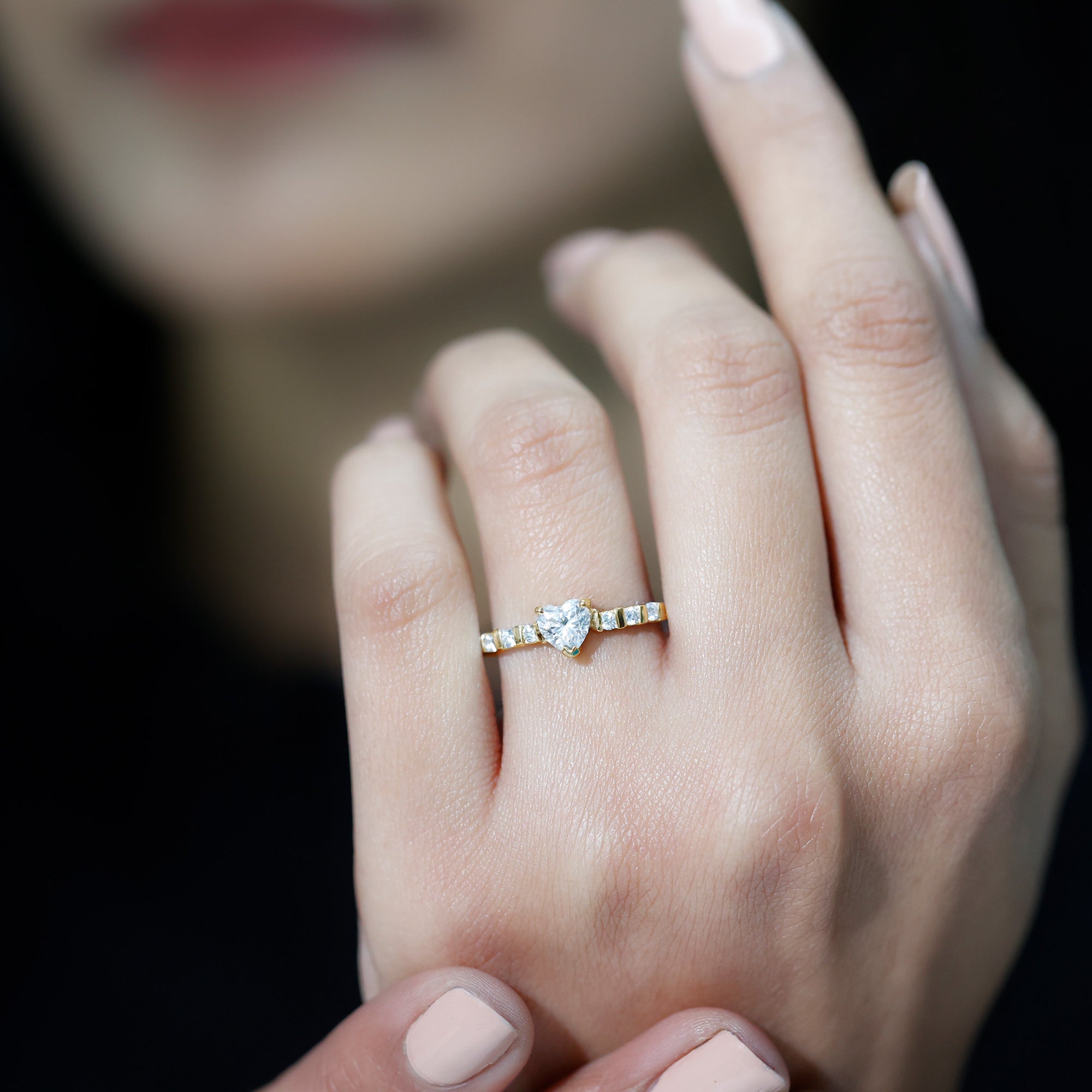 Rosec Jewels-Lab Grown Diamond Heart Promise Ring With Side Stones
