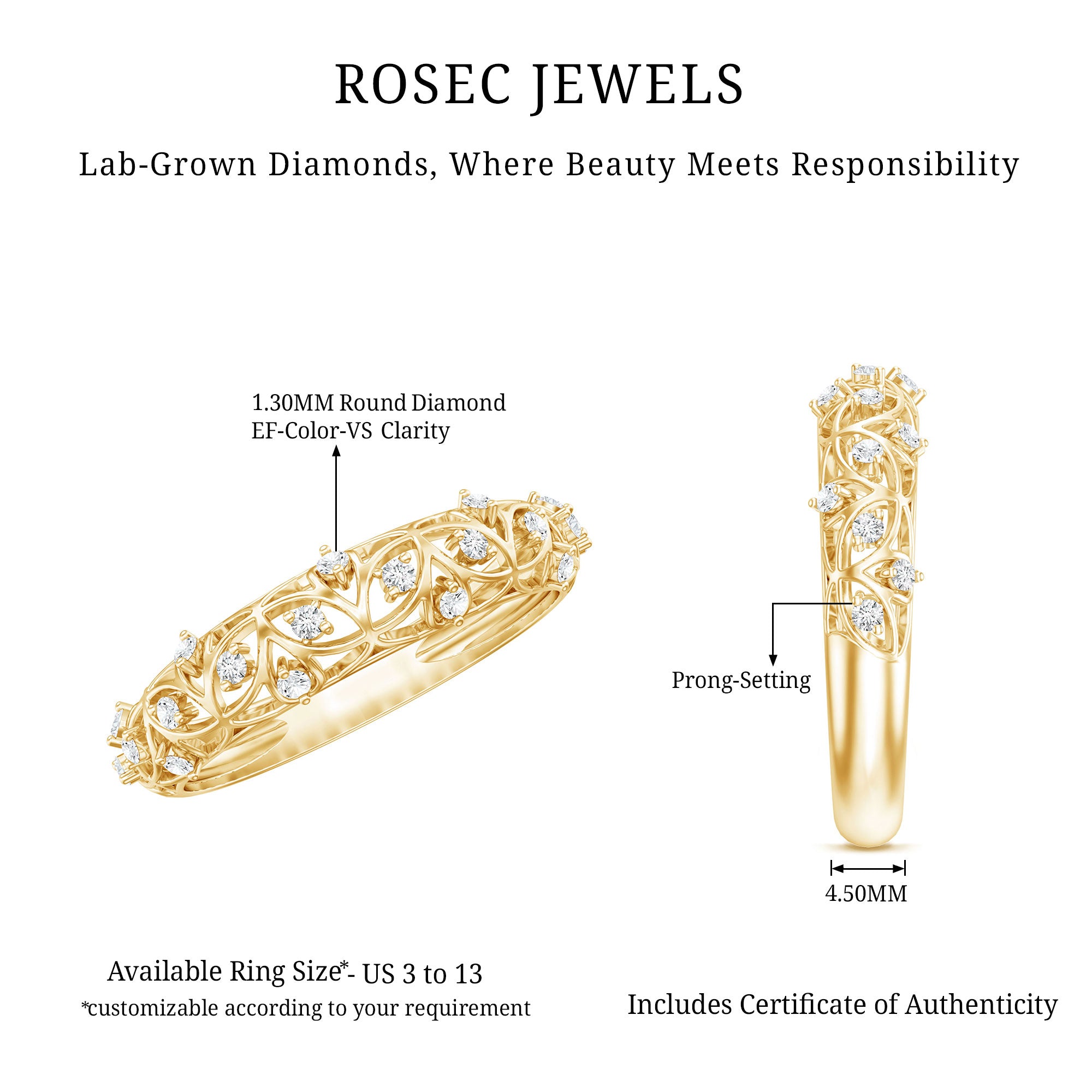 Designer Lab Grown Diamond Wedding Band For Women Lab - ( EF-VS ) - Rosec Jewels