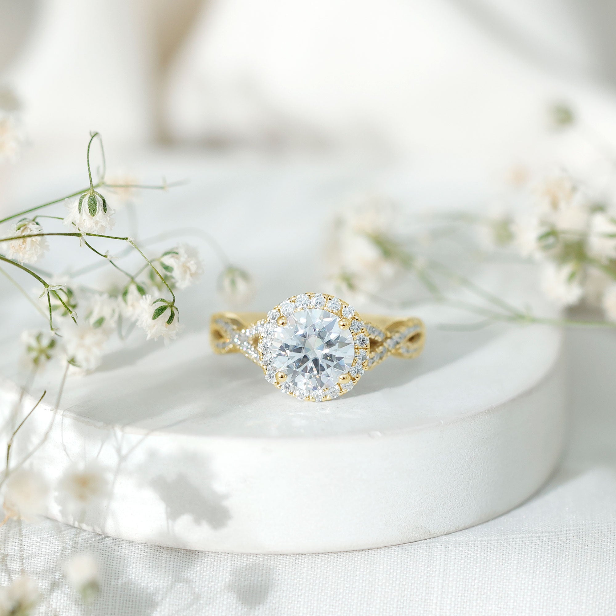 Rosec Jewels-Criss Cross Lab Grown Diamond Halo Engagement Ring For Women