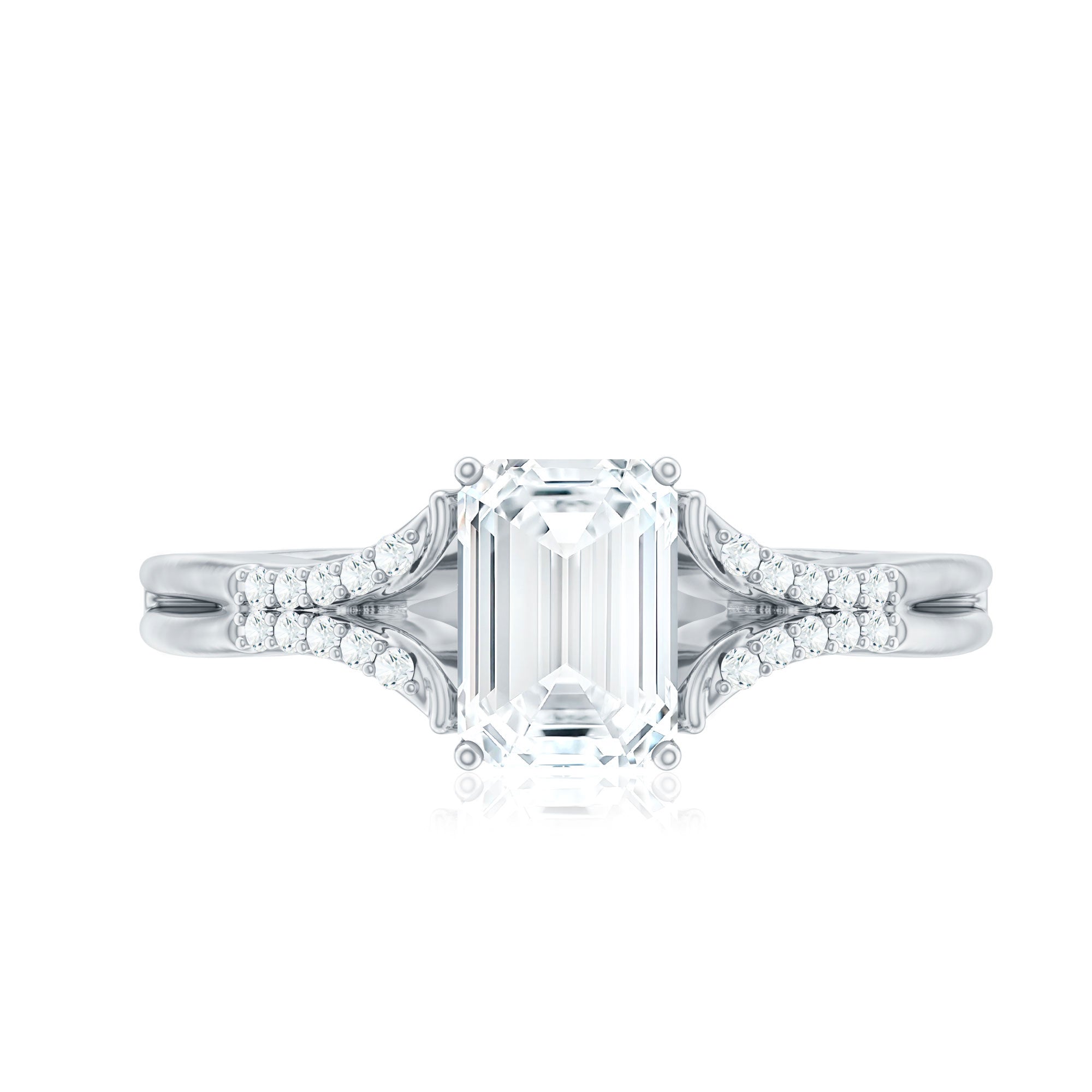 Emerald Cut Lab Diamond Engagement Ring With Split Shank Ring Lab - ( EF-VS ) - Rosec Jewels