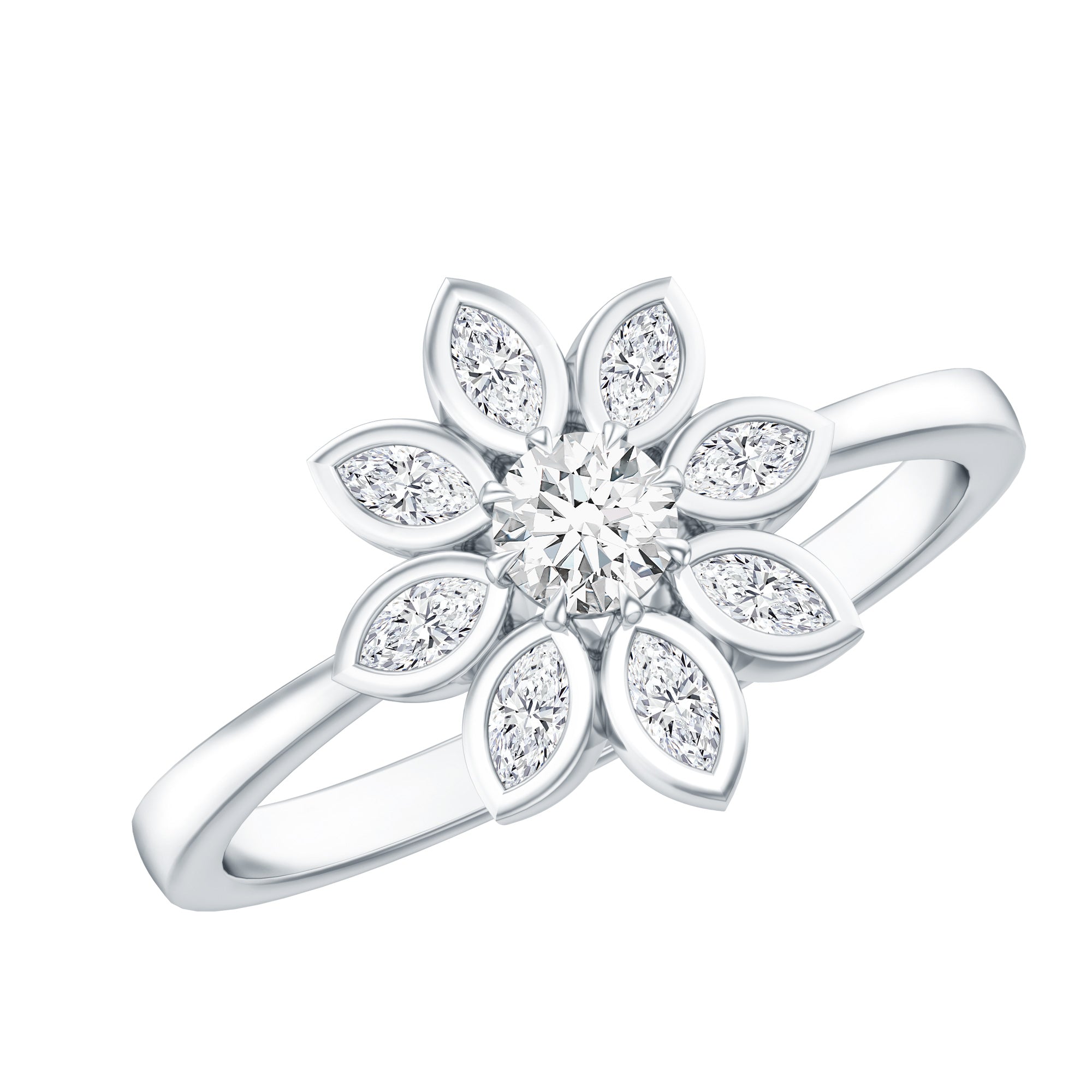Brilliant Cut Lab Grown Diamond Flower Cocktail Ring Lab - ( EF-VS ) - Rosec Jewels