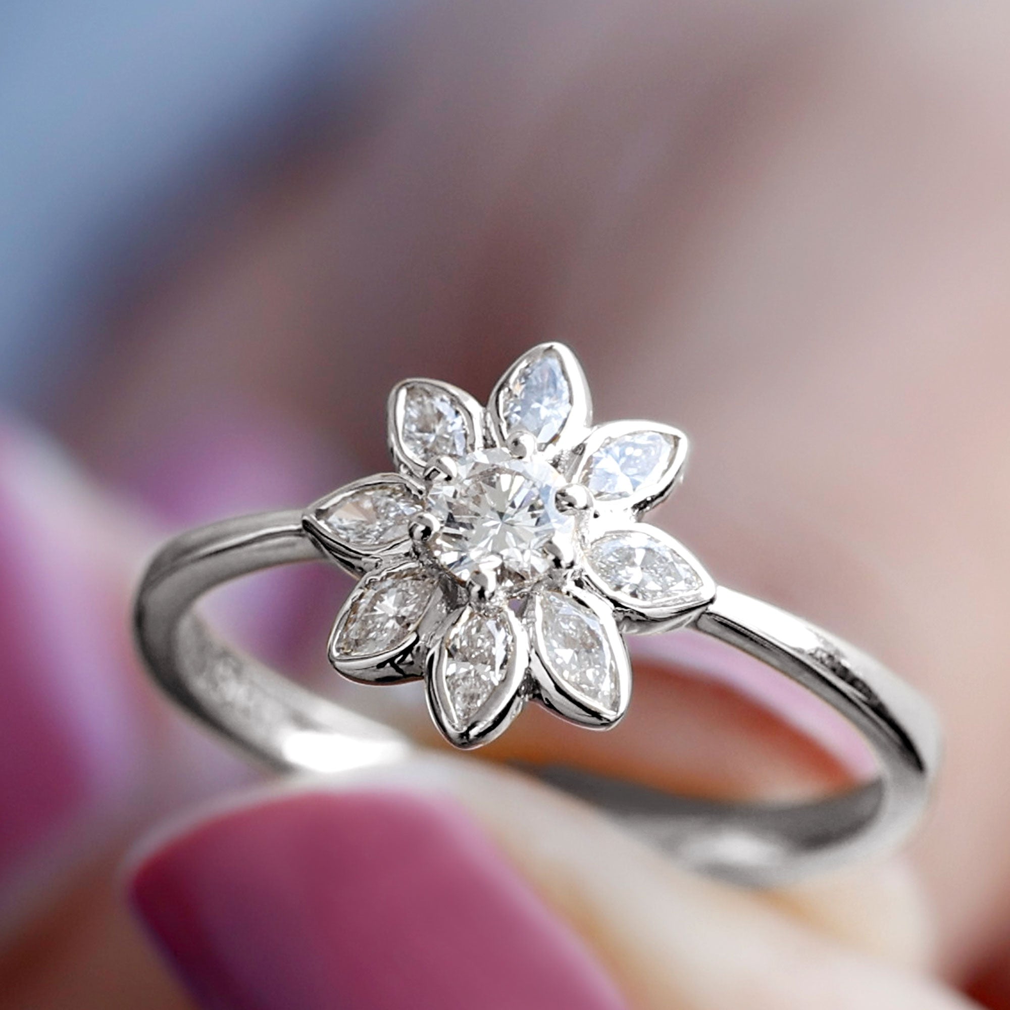 Brilliant Cut Lab Grown Diamond Flower Cocktail Ring Lab - ( EF-VS ) - Rosec Jewels