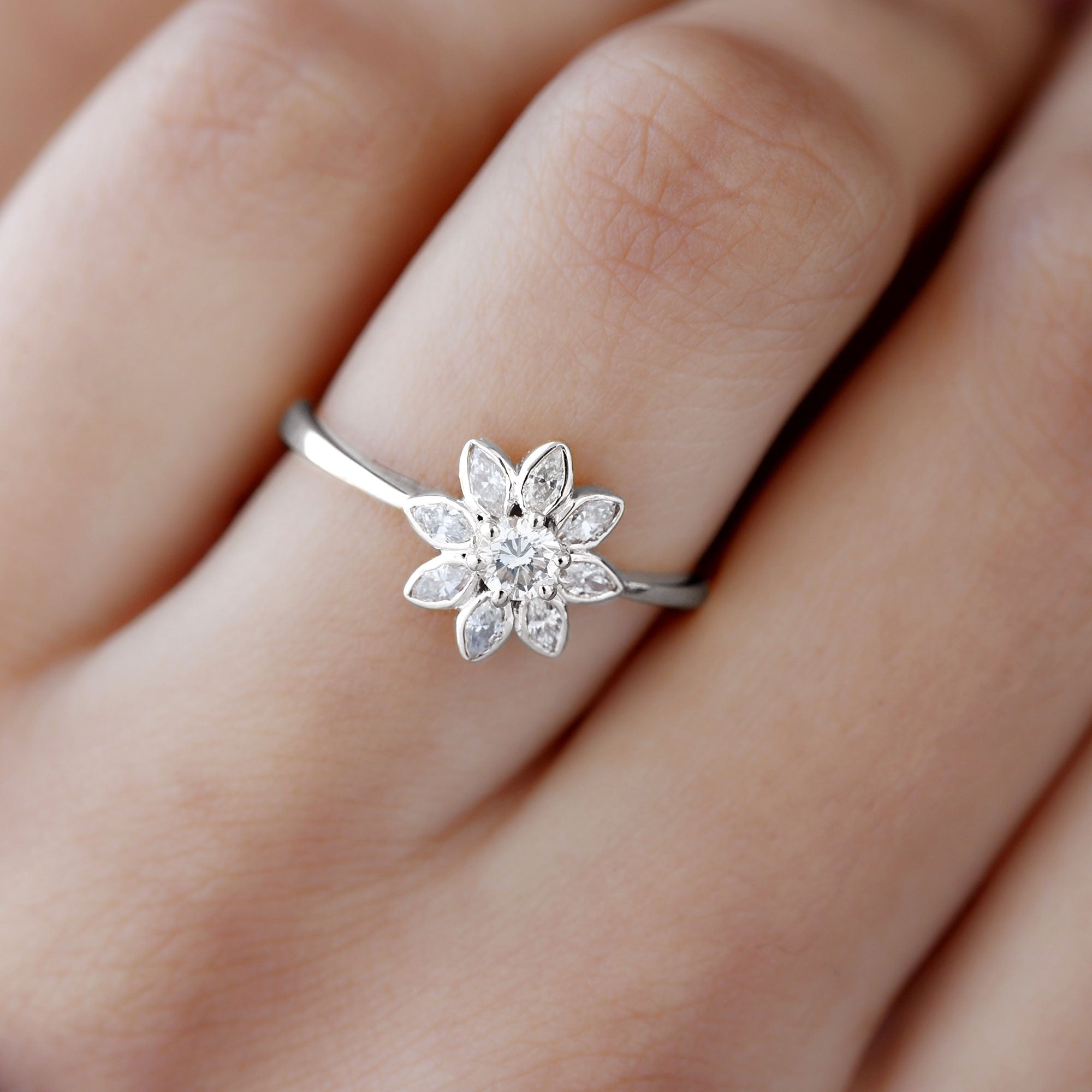 Rosec Jewels-Brilliant Cut Lab Grown Diamond Flower Cocktail Ring