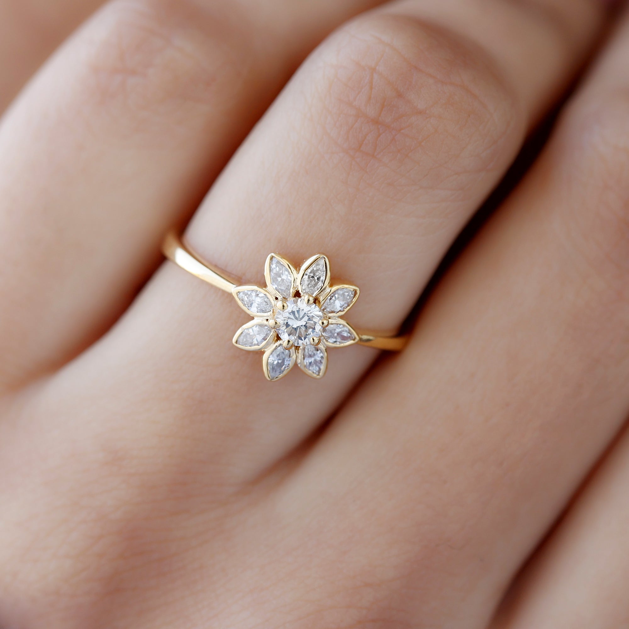 Rosec Jewels-Brilliant Cut Lab Grown Diamond Flower Cocktail Ring