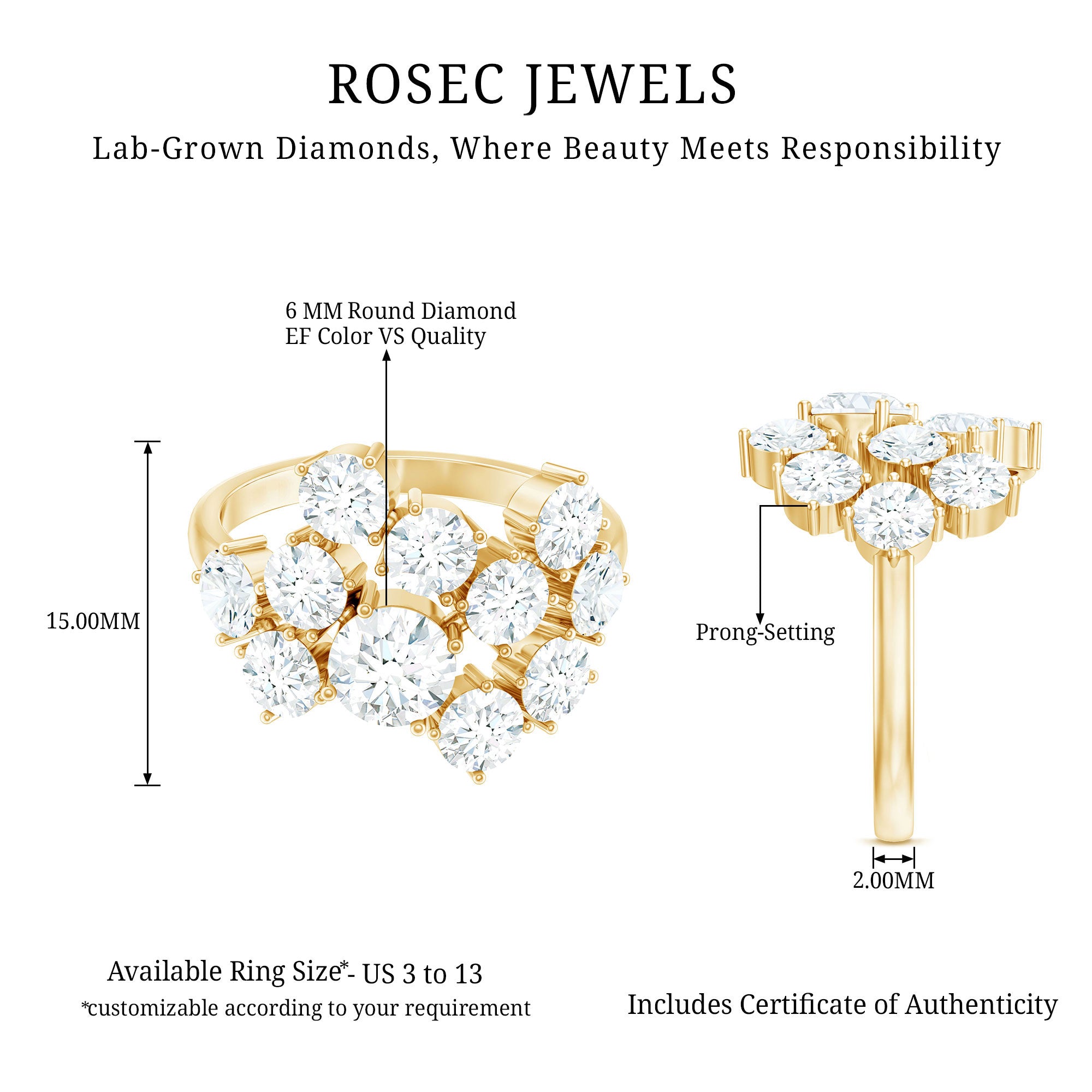 Rosec Jewels-Certified Lab Grown Diamond Statement Engagement Ring for Women