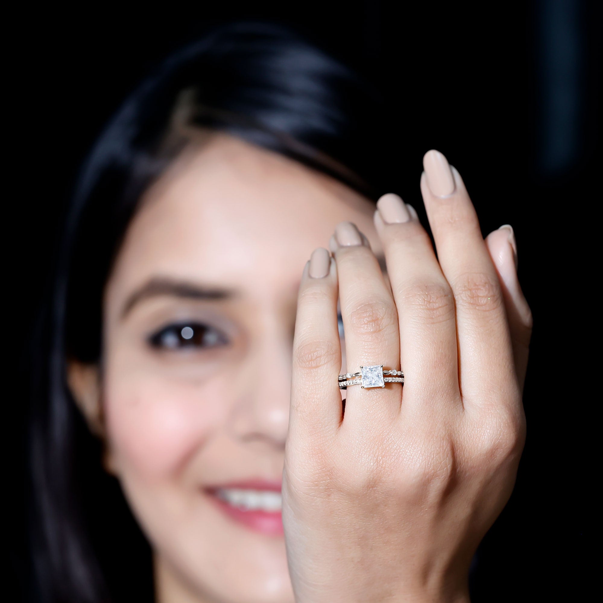 Rosec Jewels-Brilliant Cut Lab Grown Diamond Solitaire Double Band Ring for Women