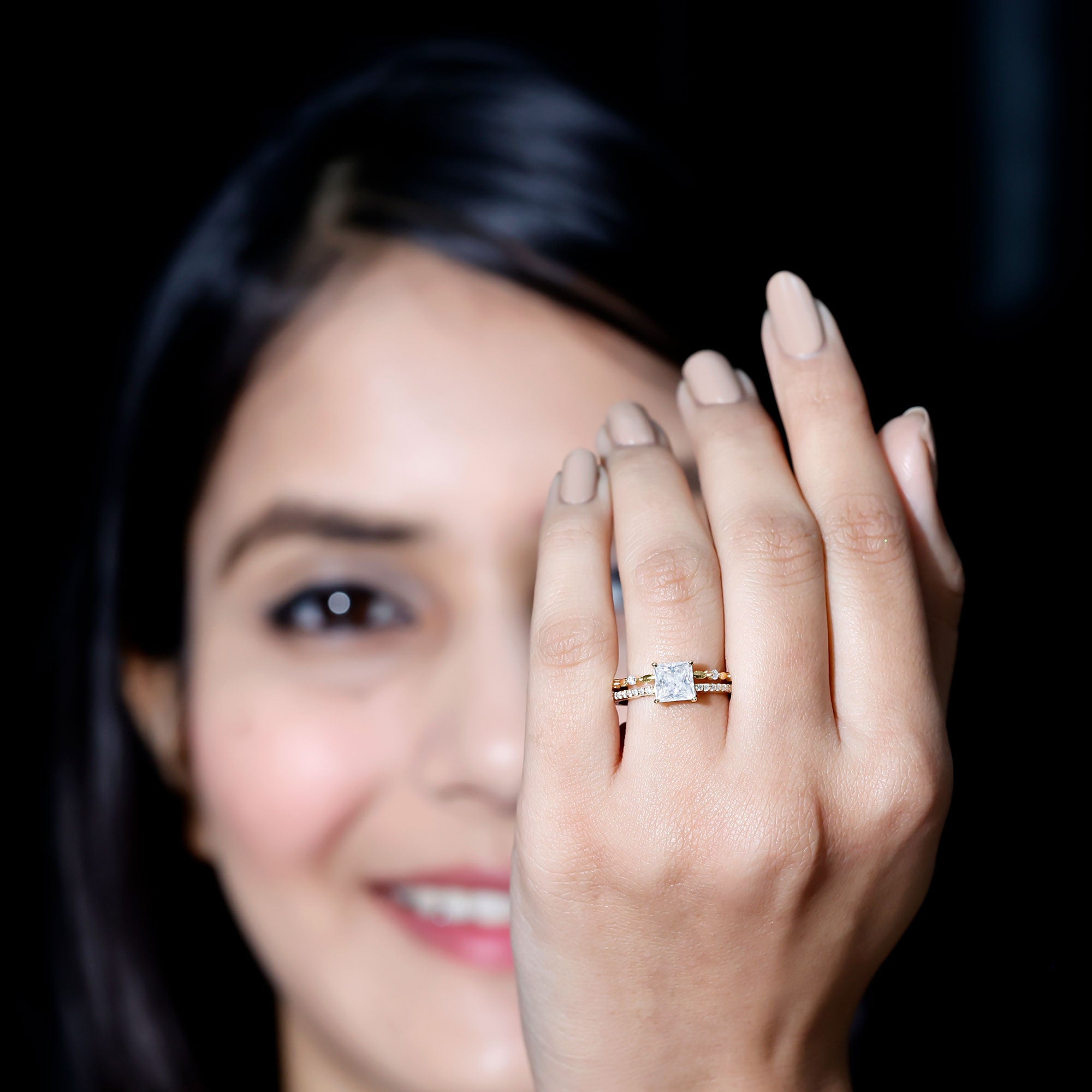 Rosec Jewels-Brilliant Cut Lab Grown Diamond Solitaire Double Band Ring for Women