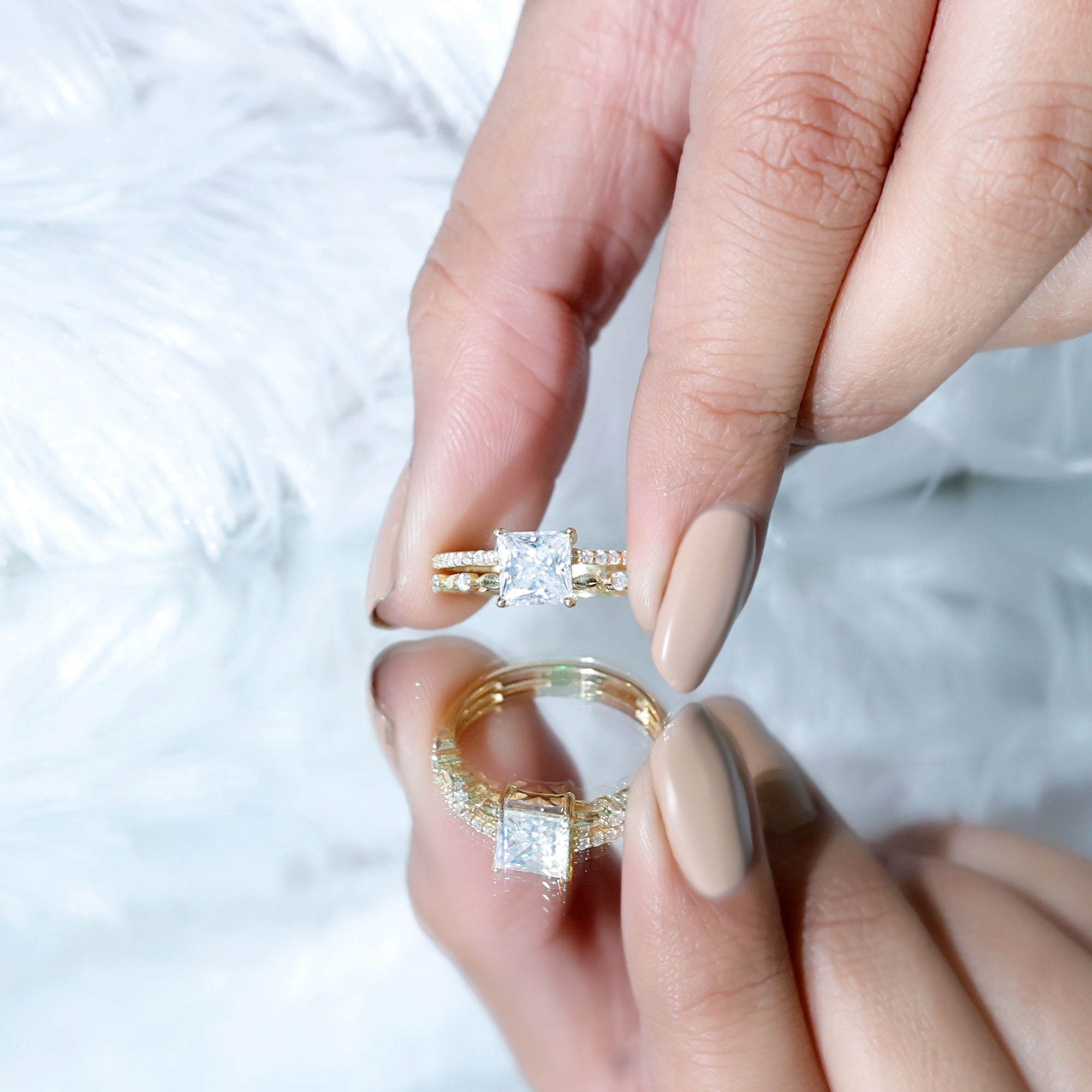 Rosec Jewels-Brilliant Cut Lab Grown Diamond Solitaire Double Band Ring for Women