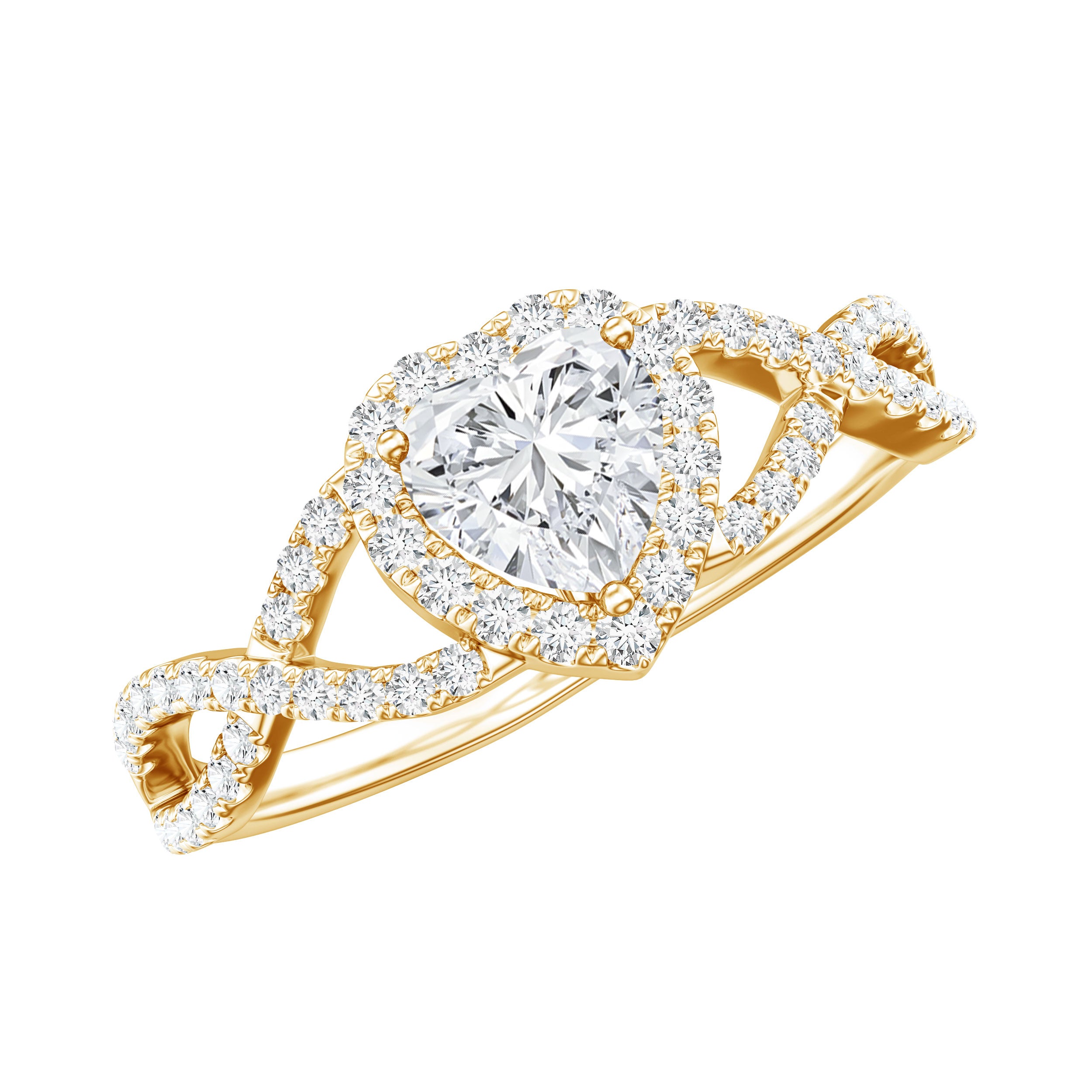 Lab Grown Diamond Heart Engagement Ring with Halo Design Lab - ( EF-VS ) - Rosec Jewels