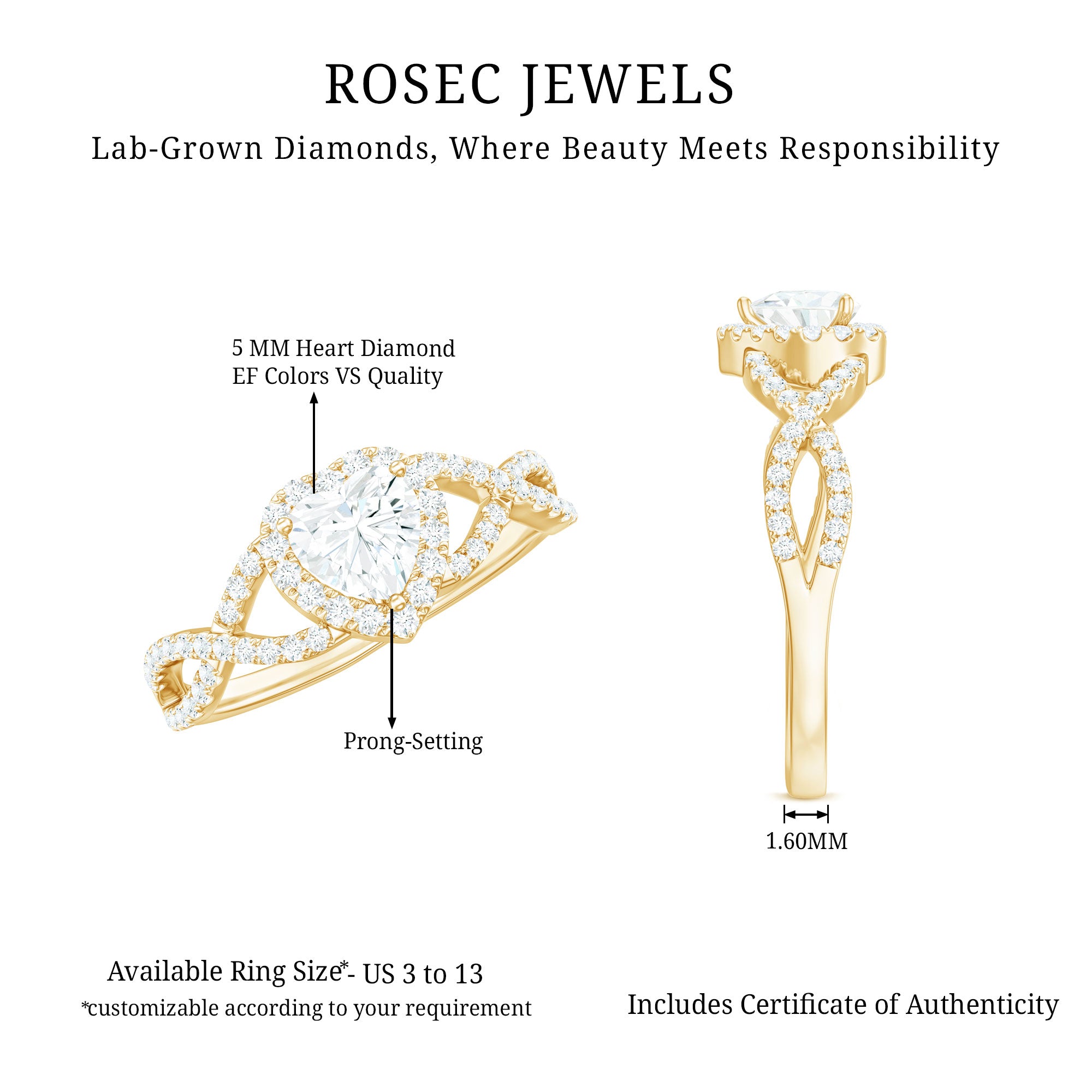 Rosec Jewels-Lab Grown Diamond Heart Engagement Ring with Halo Design