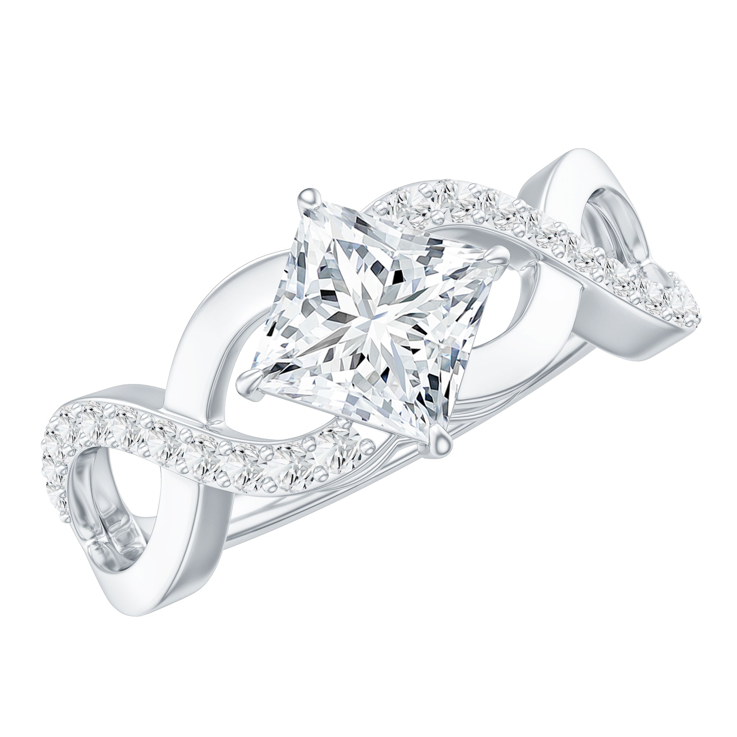 Lab Diamond Crossover Ring with Side Stones Lab - ( EF-VS ) - Rosec Jewels