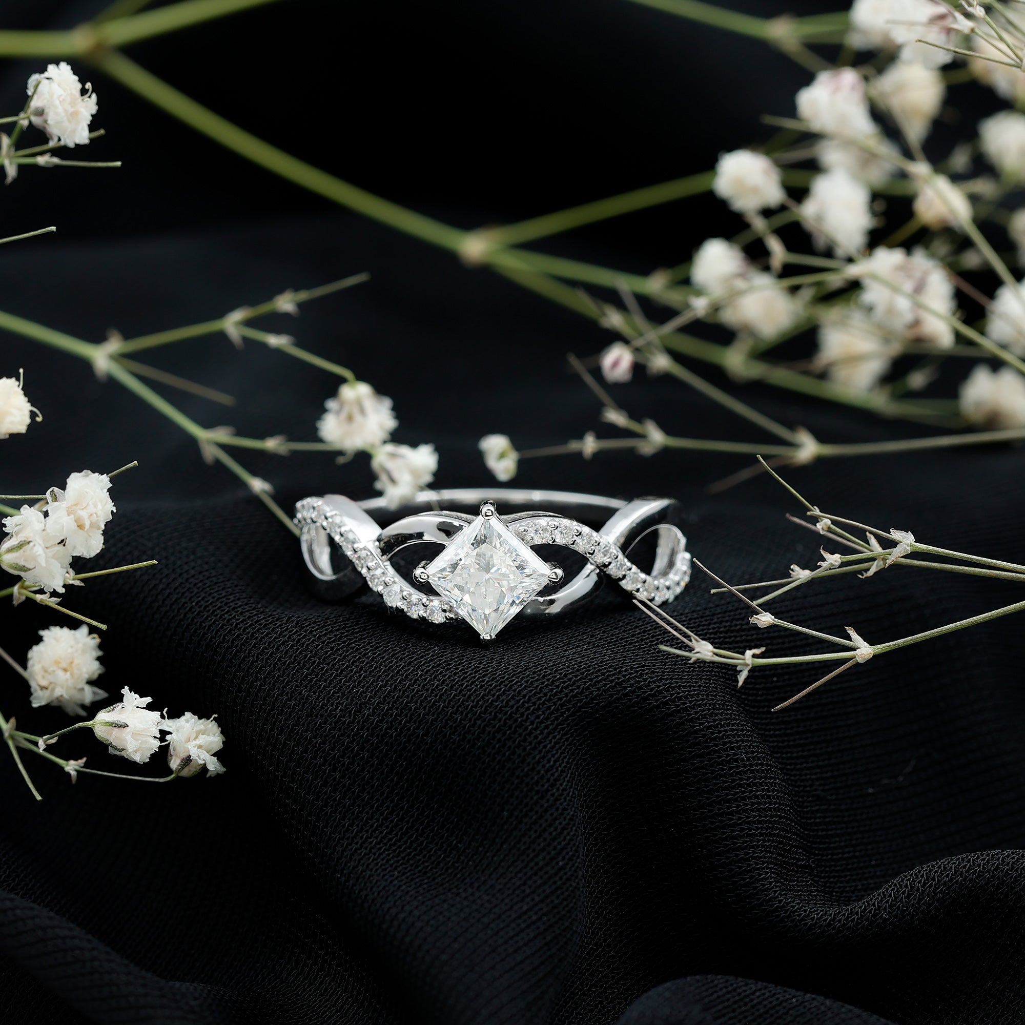 Rosec Jewels-Lab Diamond Crossover Ring with Side Stones