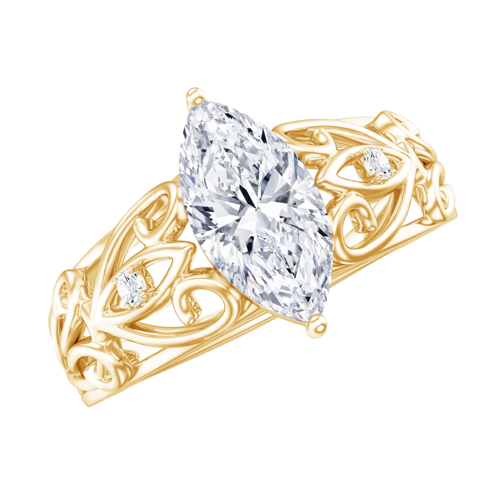 Marquise Cut Lab Grown Diamond Solitaire Filigree Engagement Ring Lab - ( EF-VS ) - Rosec Jewels