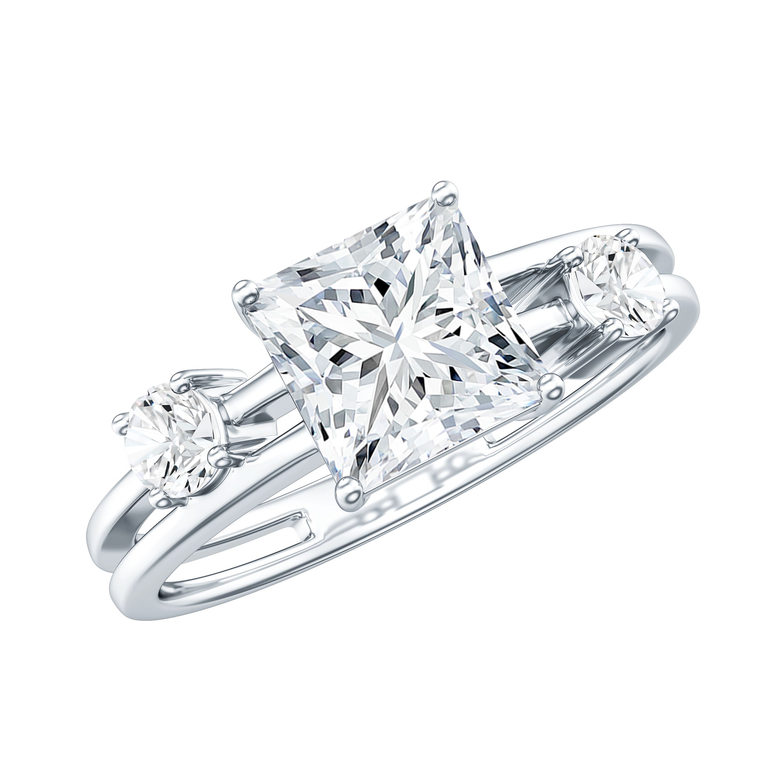 Princess Cut Lab Grown Diamond Double Band Ring Lab - ( EF-VS ) - Rosec Jewels