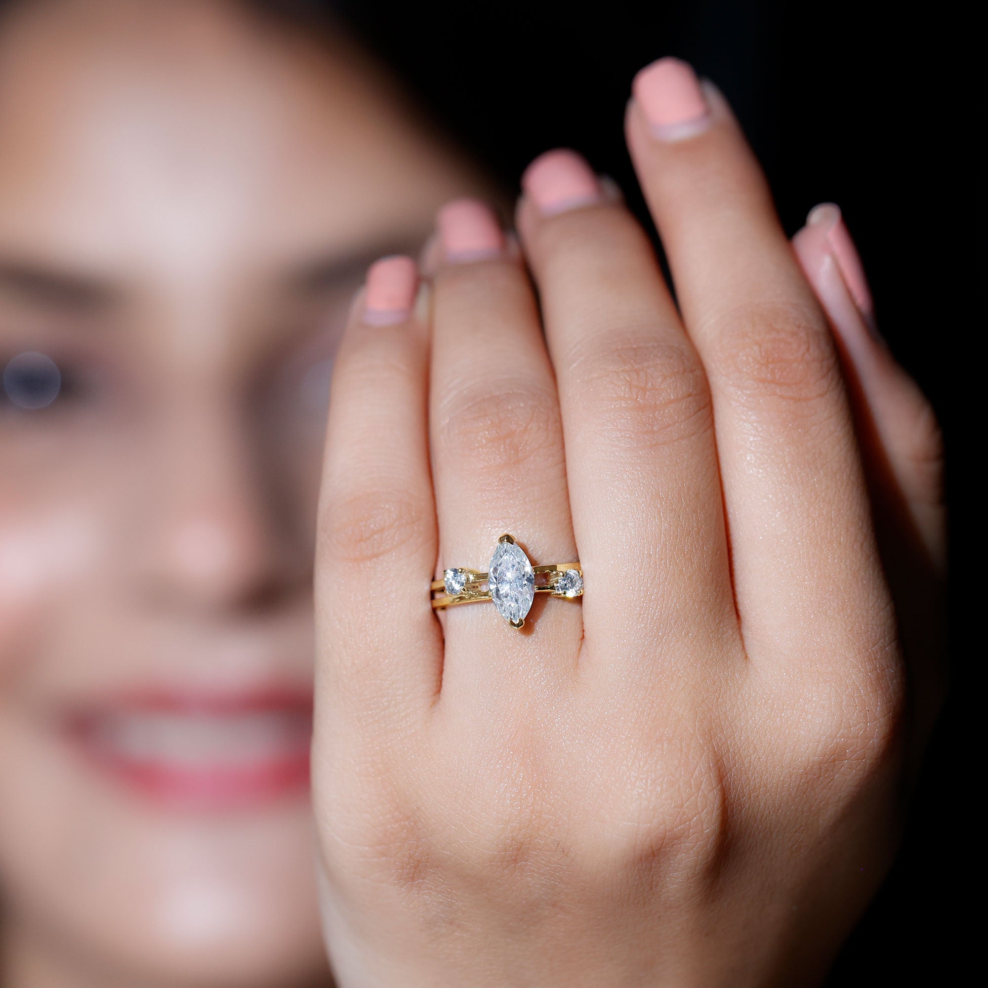 Rosec Jewels-Marquise Cut Lab Grown Diamond Double Band Ring for Women