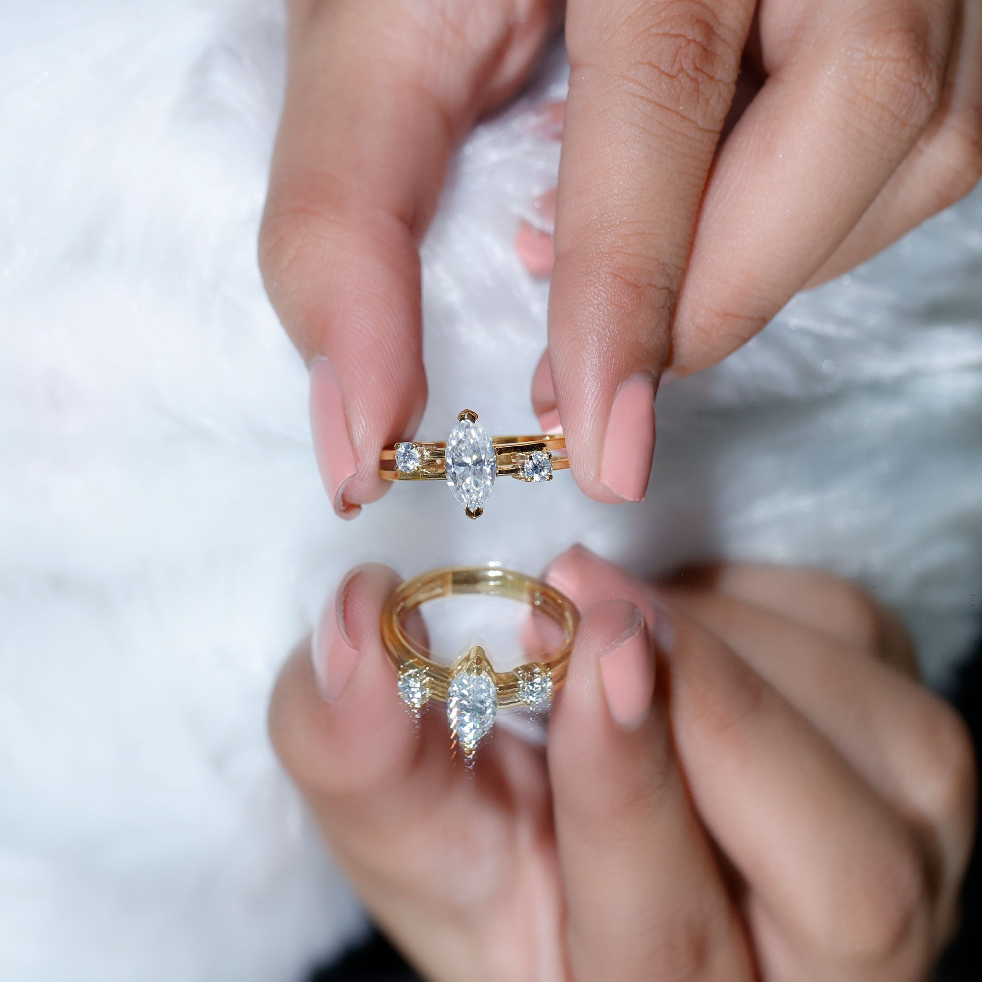 Rosec Jewels-Marquise Cut Lab Grown Diamond Double Band Ring for Women