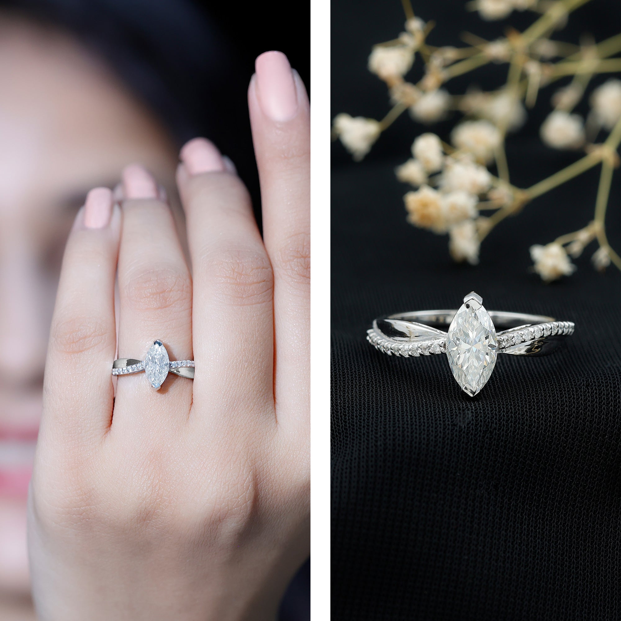 Rosec Jewels-Certified 1 CT Marquise Diamond Solitaire Ring with Side Stones