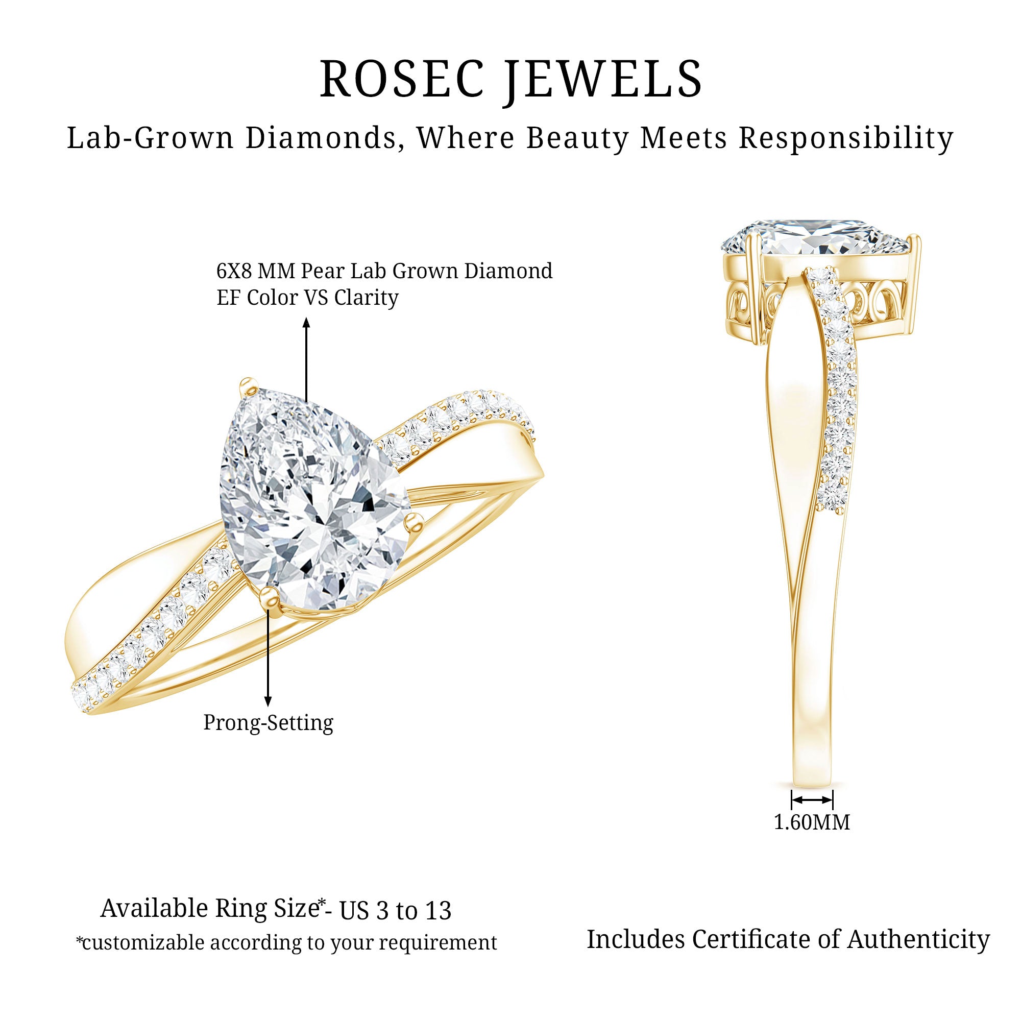 Rosec Jewels-Pear Cut Diamond Classic Engagement Ring