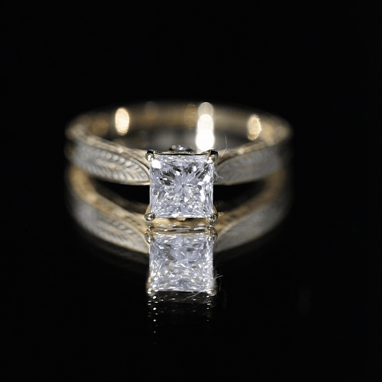 Lab Grown Diamond Engraved Solitaire Engagement Ring in Claw Set Lab - ( EF-VS ) - Rosec Jewels