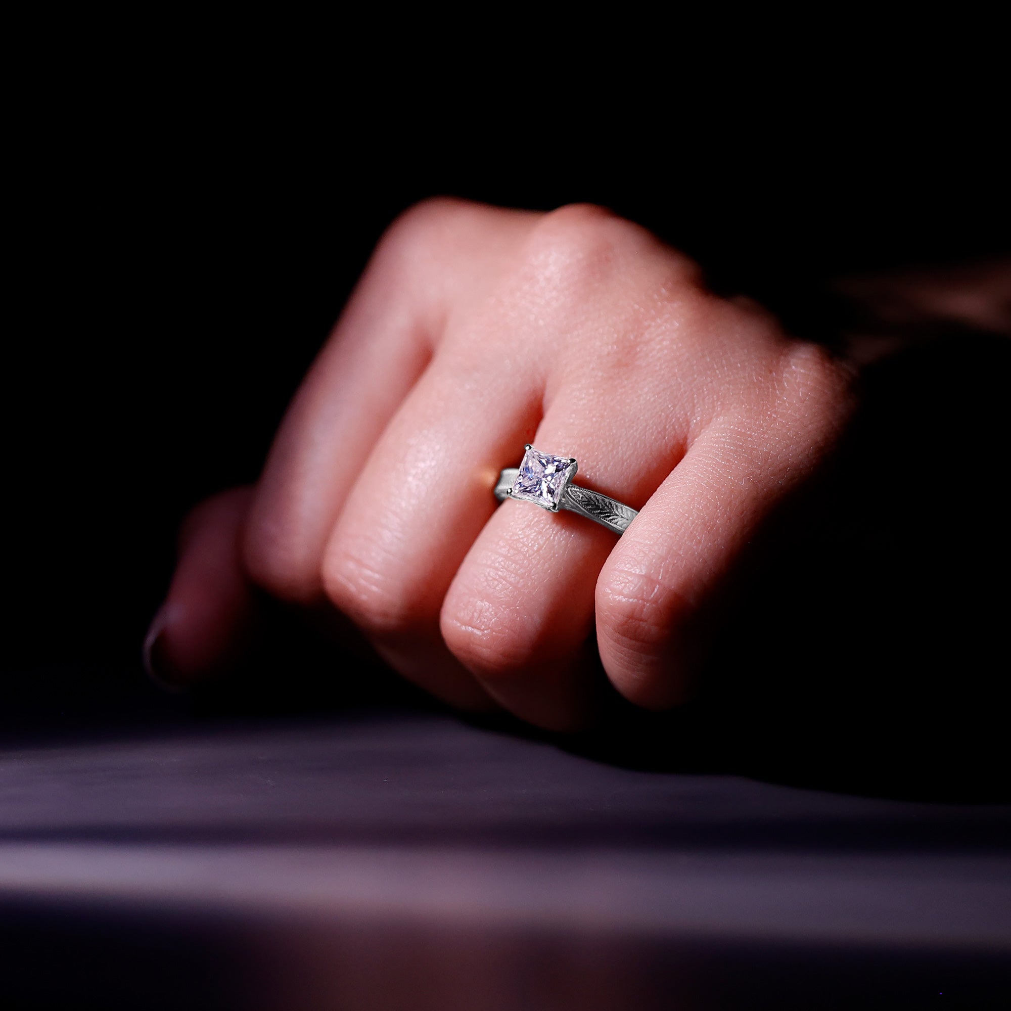 Rosec Jewels-Lab Grown Diamond Engraved Solitaire Engagement Ring in Claw Set