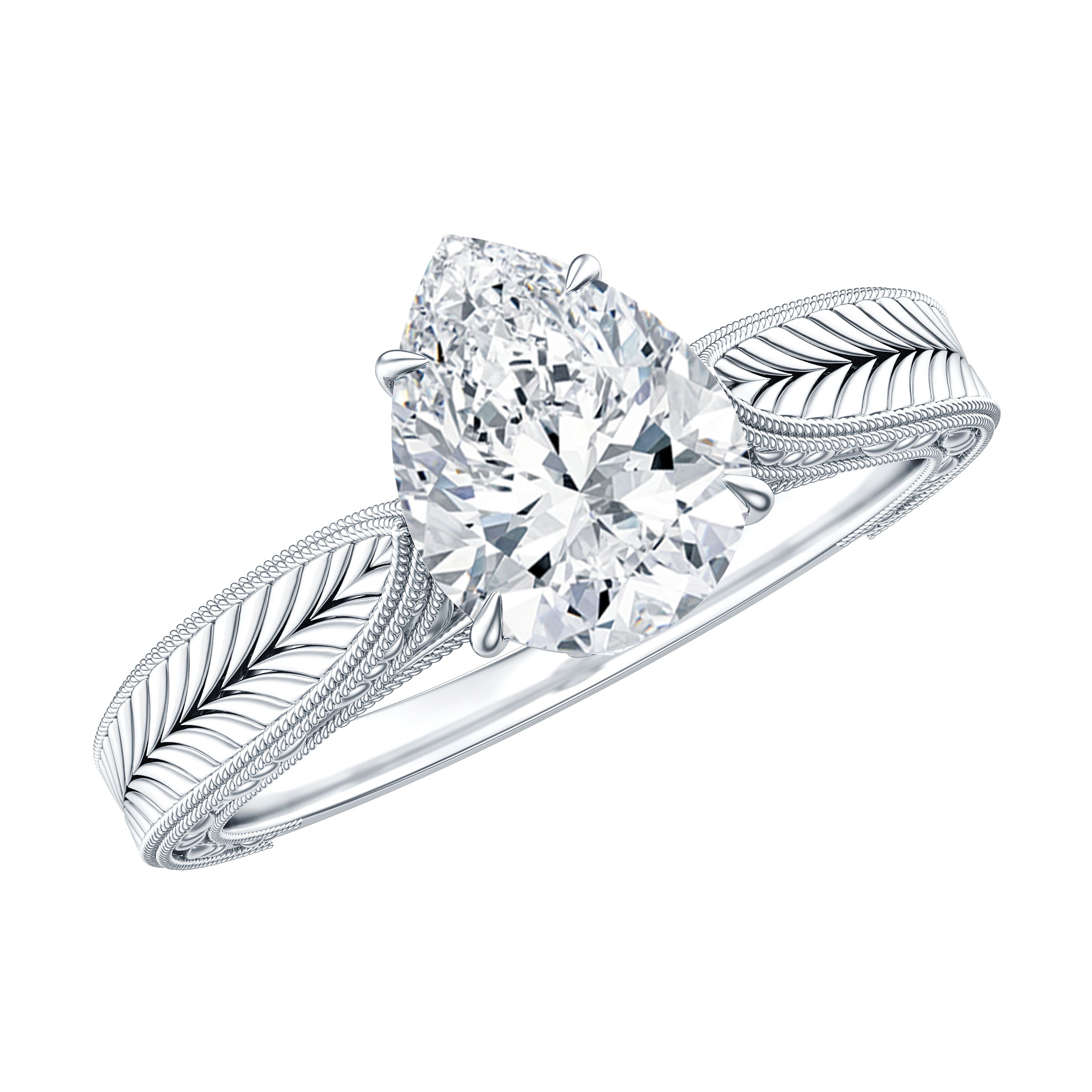 6X8 mm Pear Lab Created Diamond Filigree Engagement Ring Lab - ( EF-VS ) - Rosec Jewels