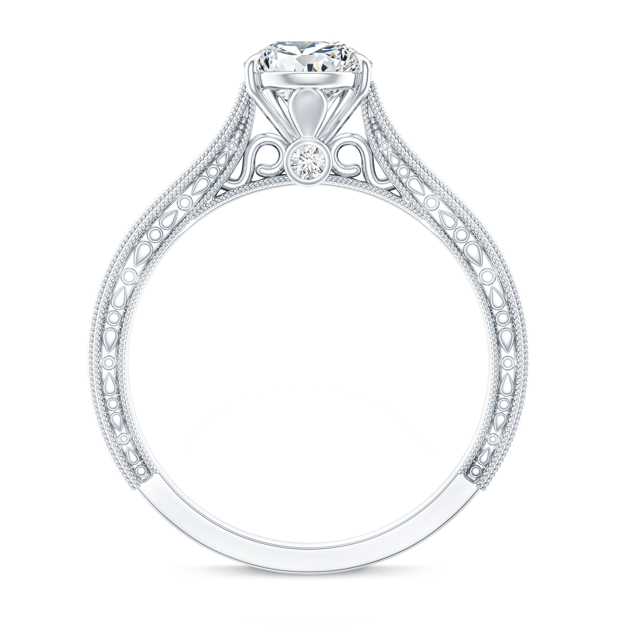 6X8 mm Pear Lab Created Diamond Filigree Engagement Ring Lab - ( EF-VS ) - Rosec Jewels