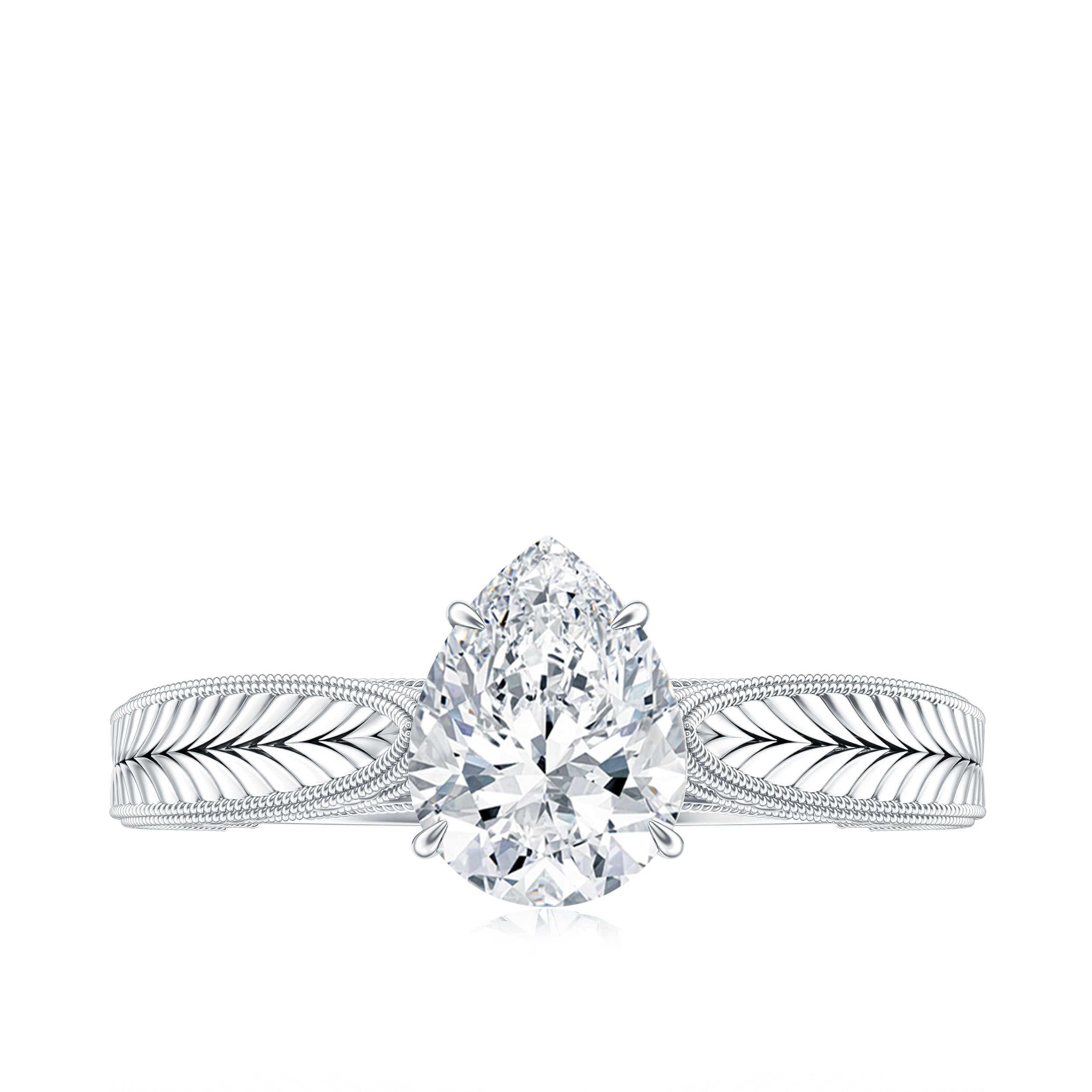 6X8 mm Pear Lab Created Diamond Filigree Engagement Ring Lab - ( EF-VS ) - Rosec Jewels