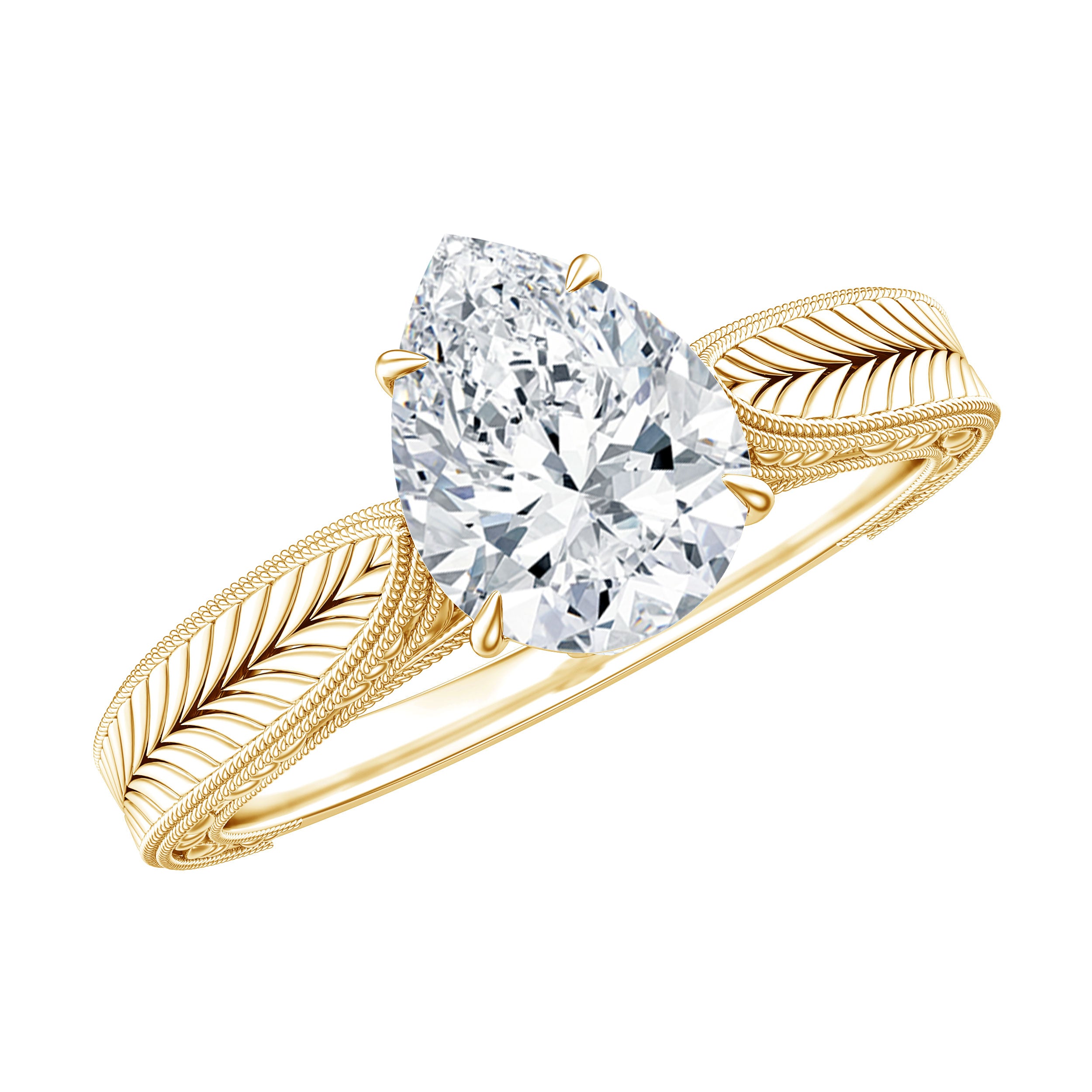 6X8 mm Pear Lab Created Diamond Filigree Engagement Ring Lab - ( EF-VS ) - Rosec Jewels