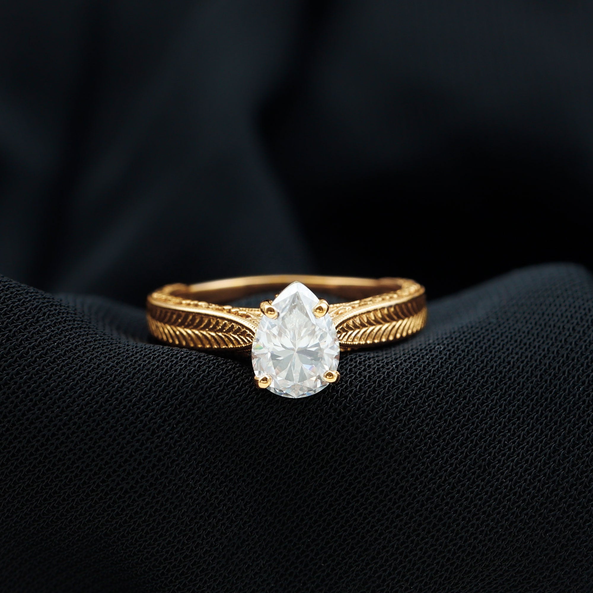 Rosec Jewels-6X8 mm Pear Lab Created Diamond Filigree Engagement Ring