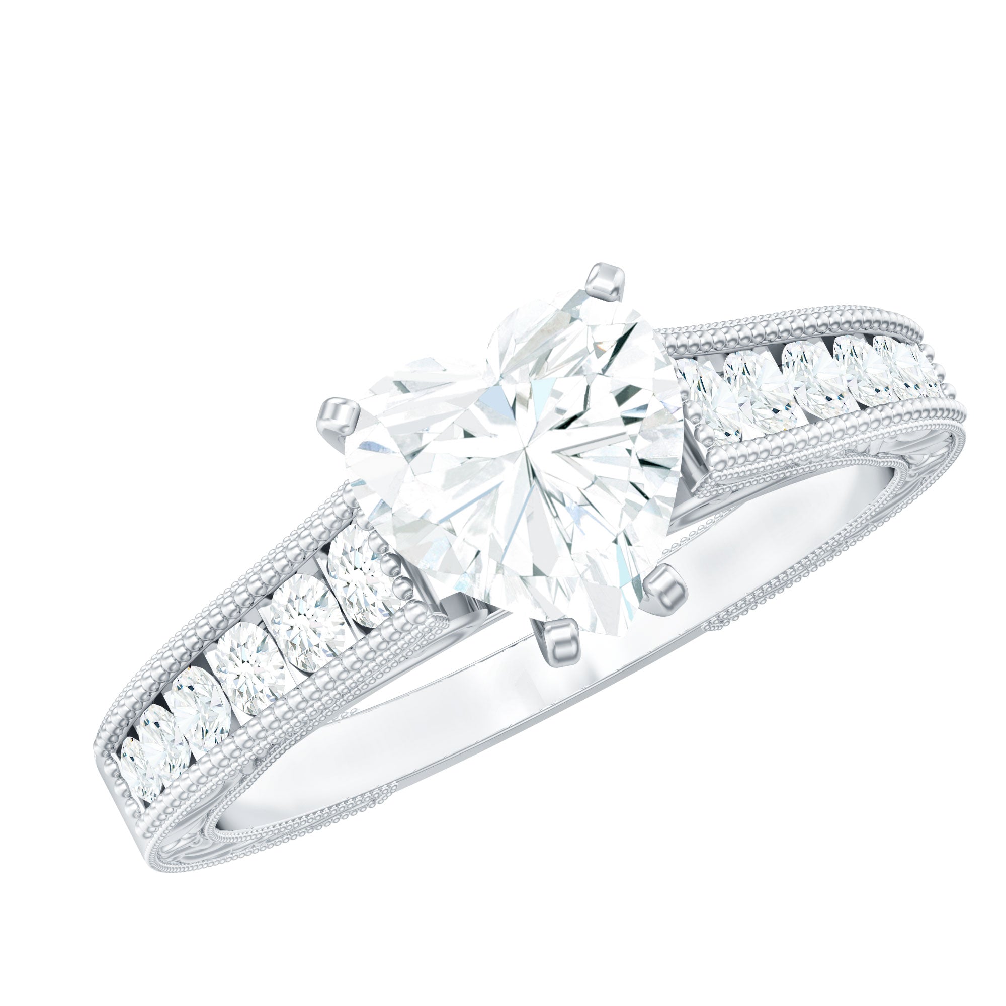 Rosec Jewels-Heart Engagement Ring With Lab Grown Diamonds