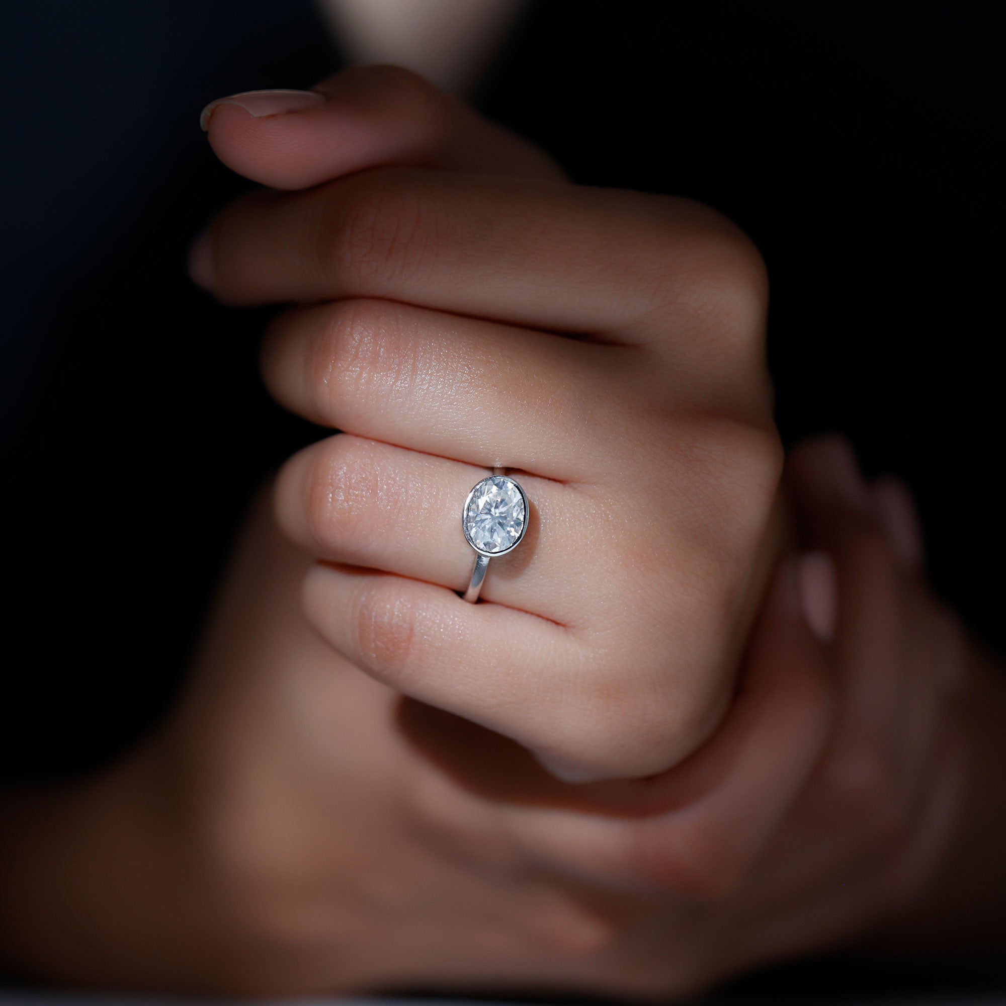 Bezel Set Lab Grown Diamond East West Engagement Ring Lab - ( EF-VS ) - Rosec Jewels