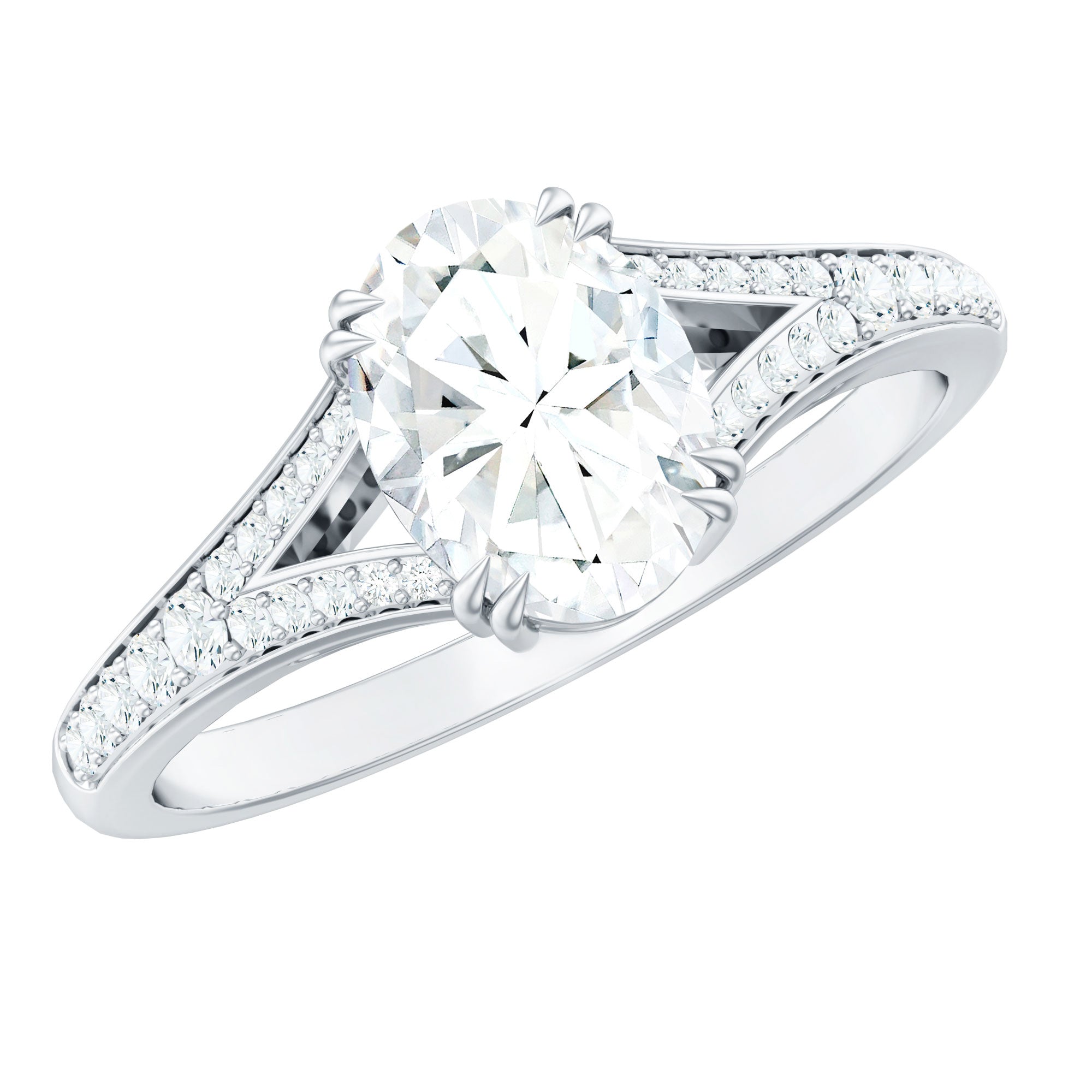 Oval Brilliant Cut Lab Diamond Engagement Ring with Split Shank
