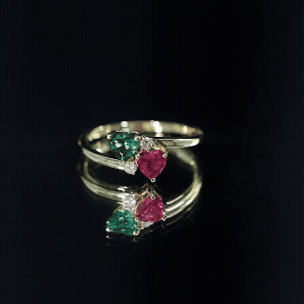 Rosec Jewels-Ruby and Emerald Toi Et Moi Promise Ring in Silver