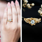 Rosec Jewels-Natural Aquamarine Flower Engagement Ring in Gold Plated Silver